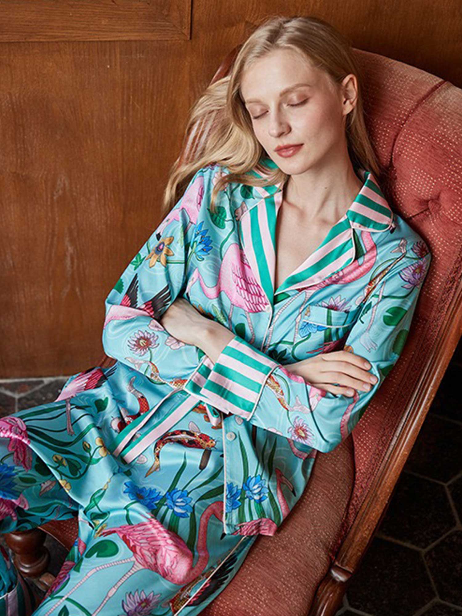 Flamingo Print Long Pajama Set - XPRESSC