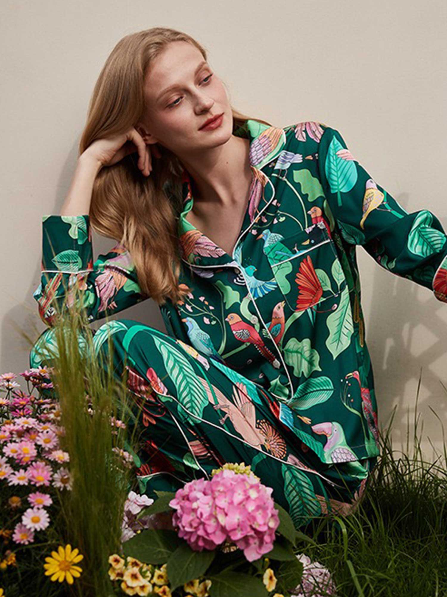 Parrot and Leaf Print Pajama Set - XPRESSC