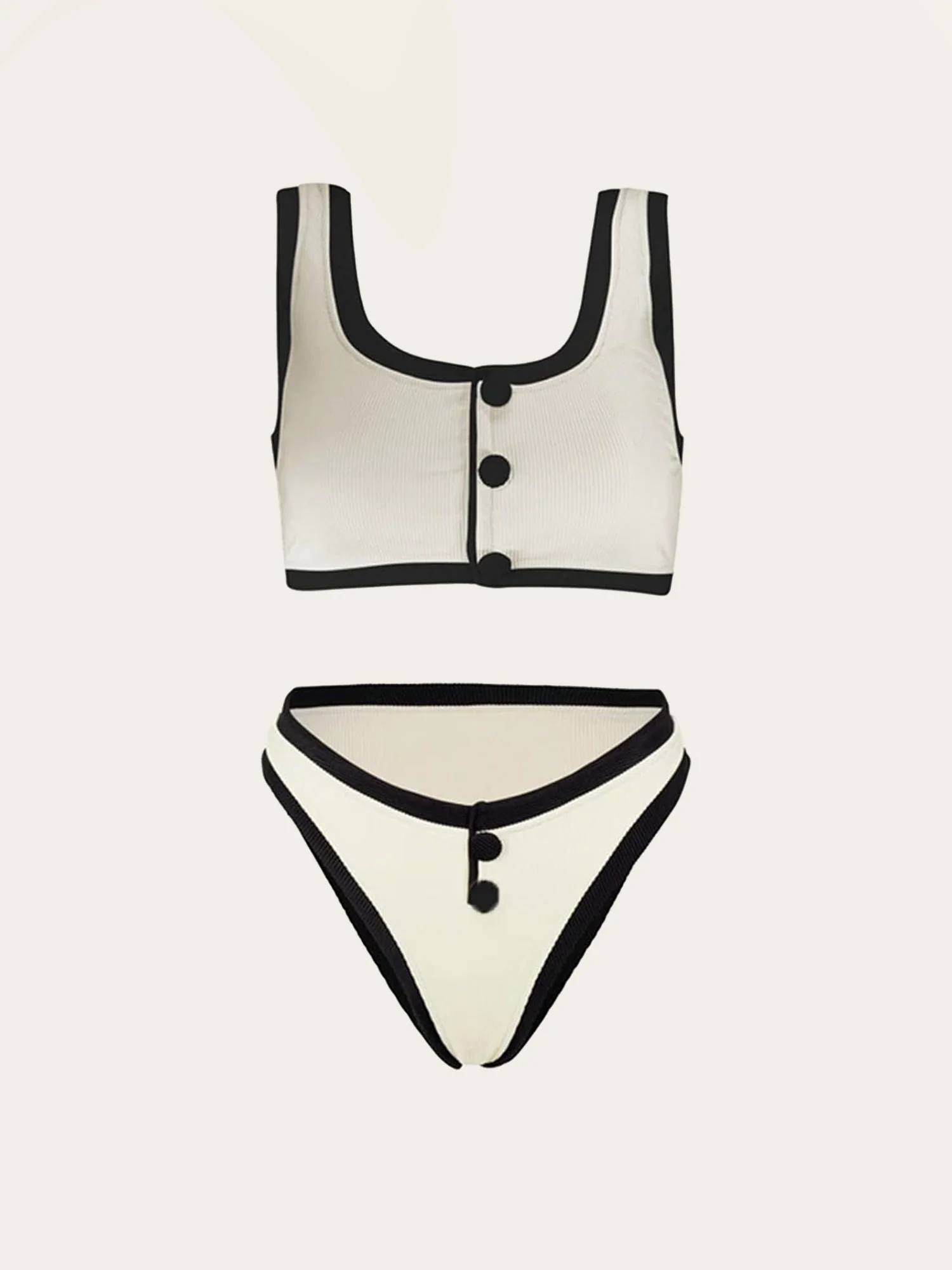 Black and White Two-Piece Bikini with Buttons - XPRESSC