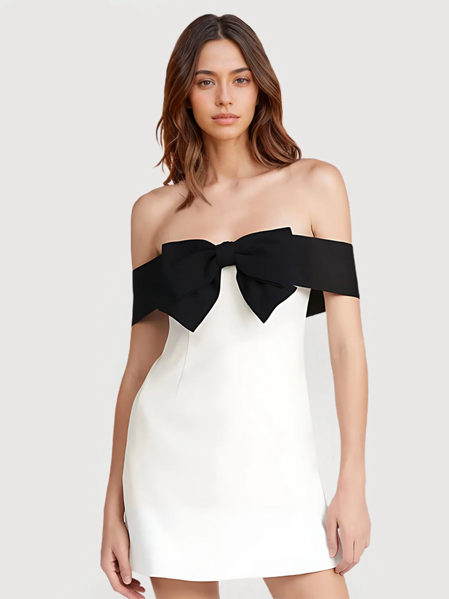 Bow-Detail Off-Shoulder Mini Dress - XPRESSC