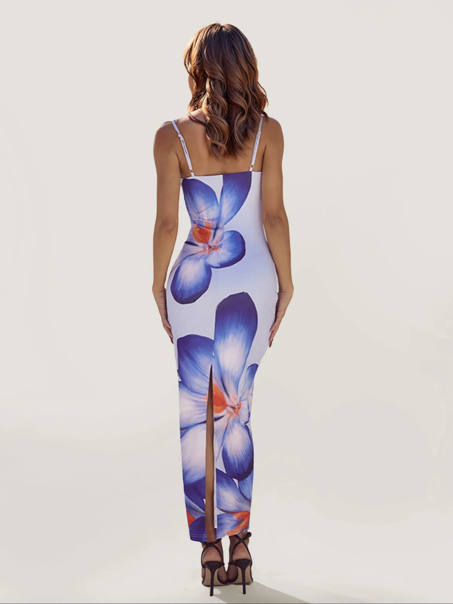 Floral Print Maxi Dress with V-Neckline - XPRESSC