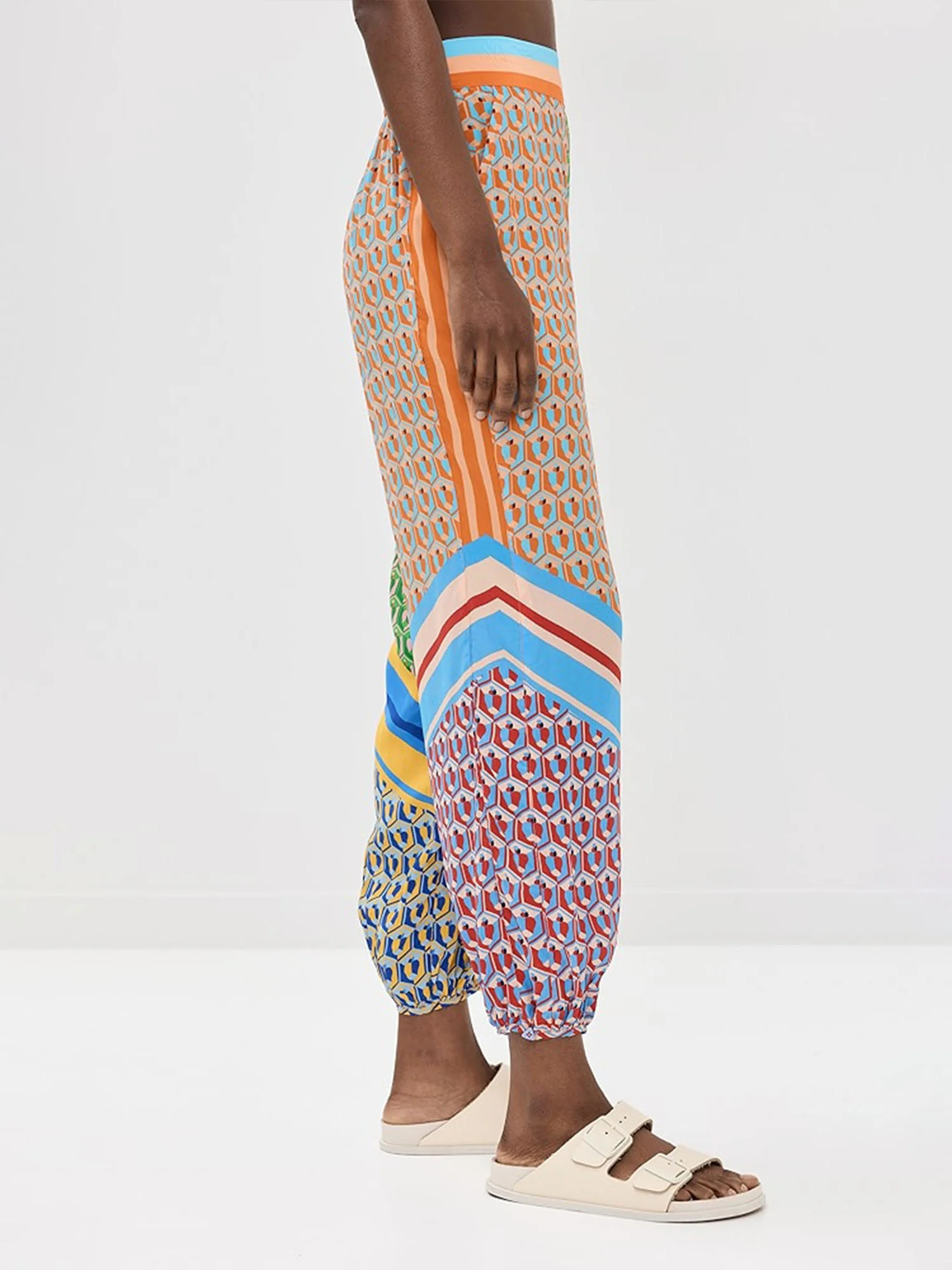 Geometric Print Drawstring Loose Bloomer Pants - XPRESSC