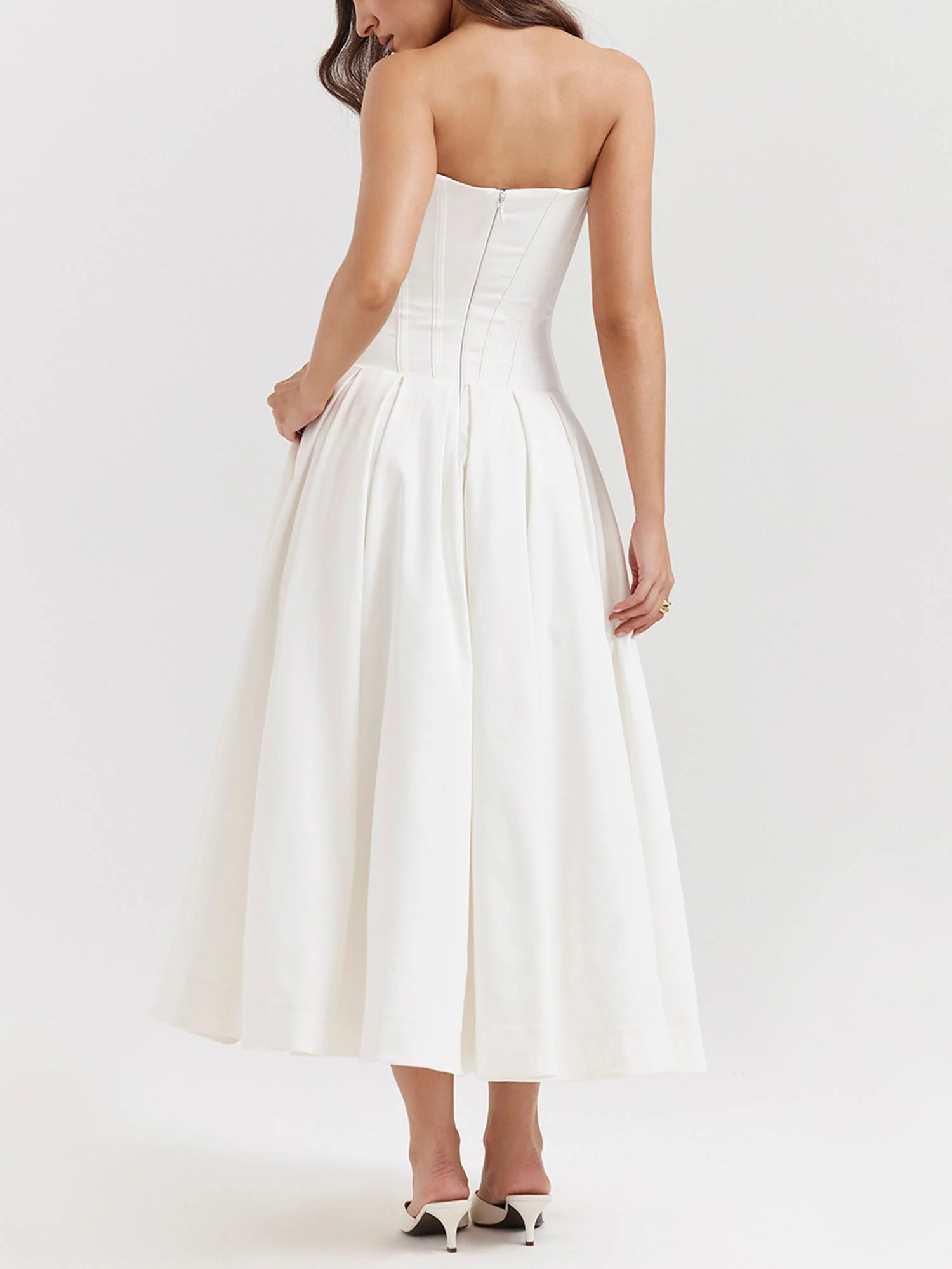 White Strapless Fit-and-Flare Midi Dress - XPRESSC