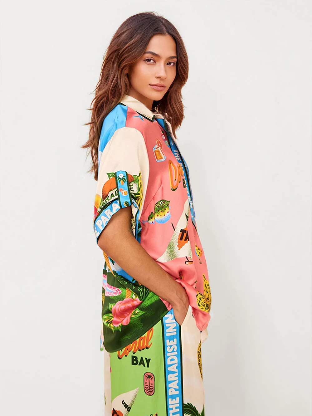 Sunset Beach Graphic Print Button-Up Shirt - XPRESSC