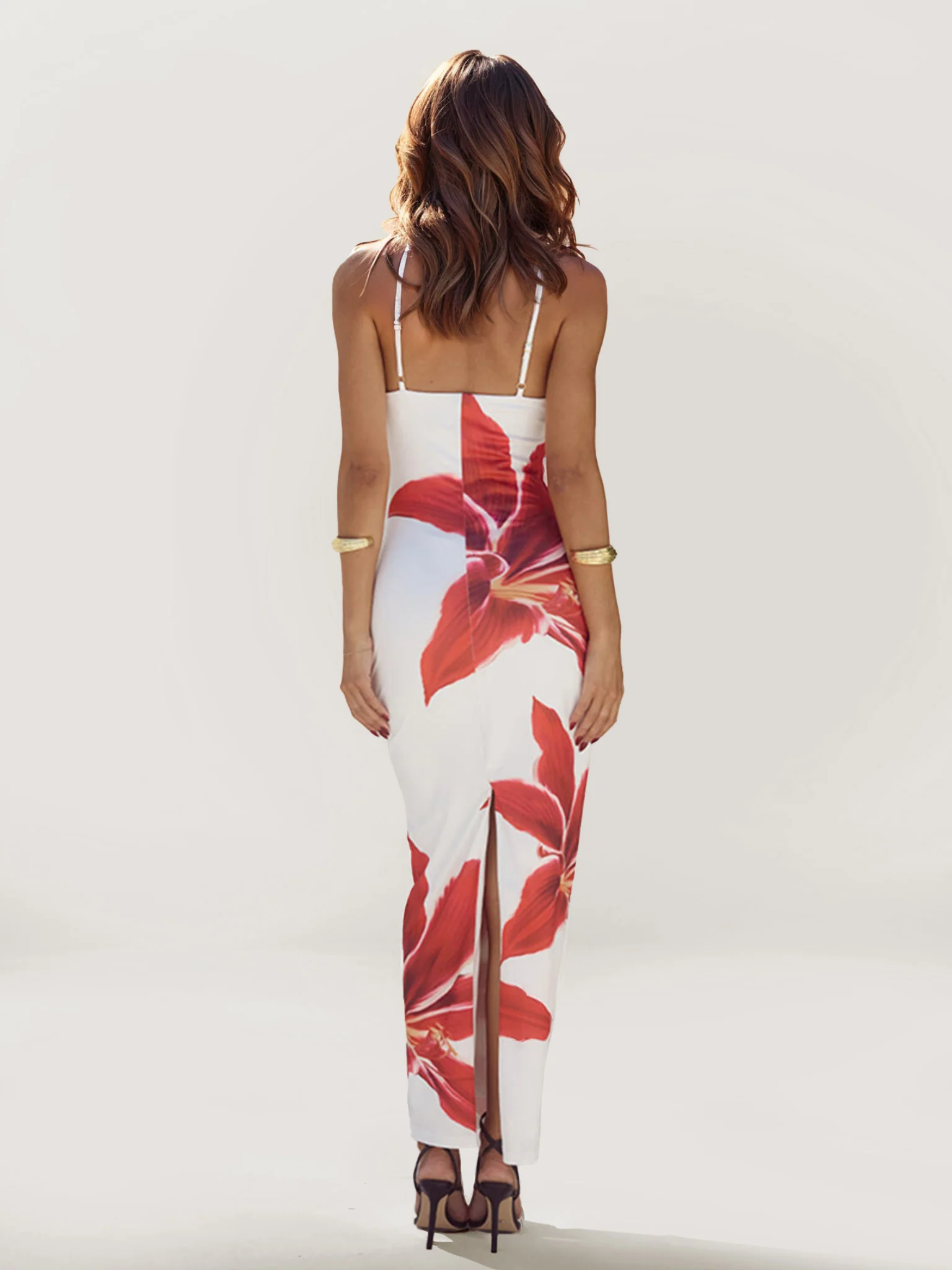 Floral Print Satin Strapless Maxi Dress - XPRESSC