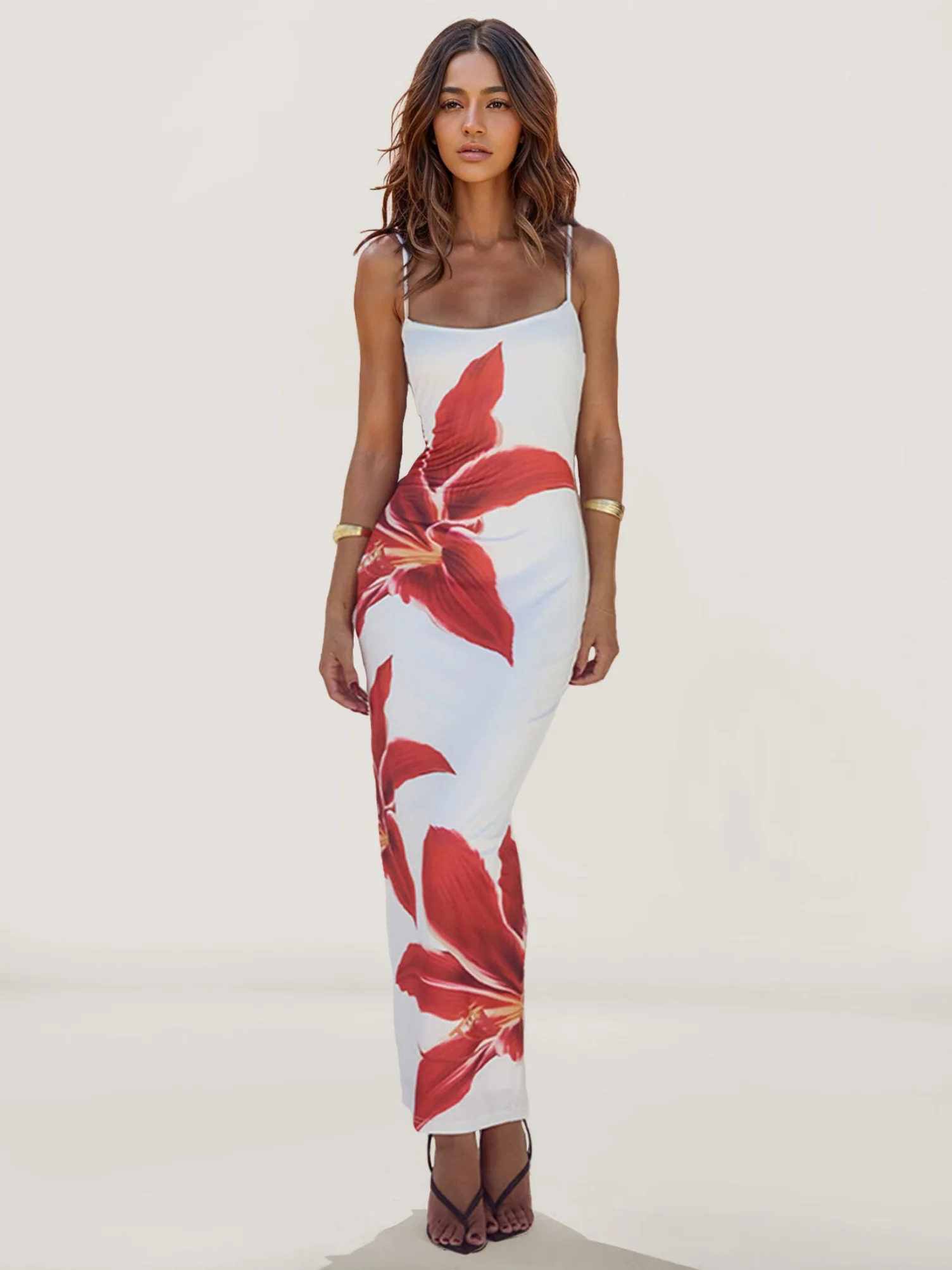 Floral Print Satin Strapless Maxi Dress - XPRESSC