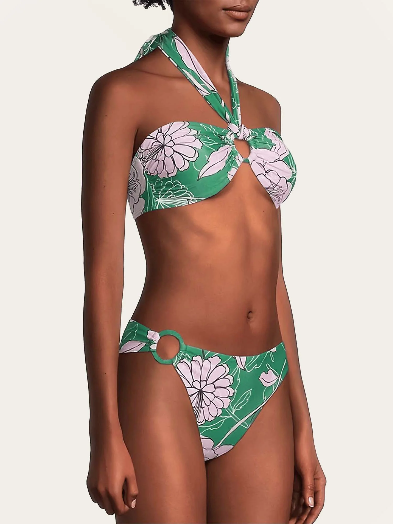 Green Floral Halter Neck Bikini Set - XPRESSC