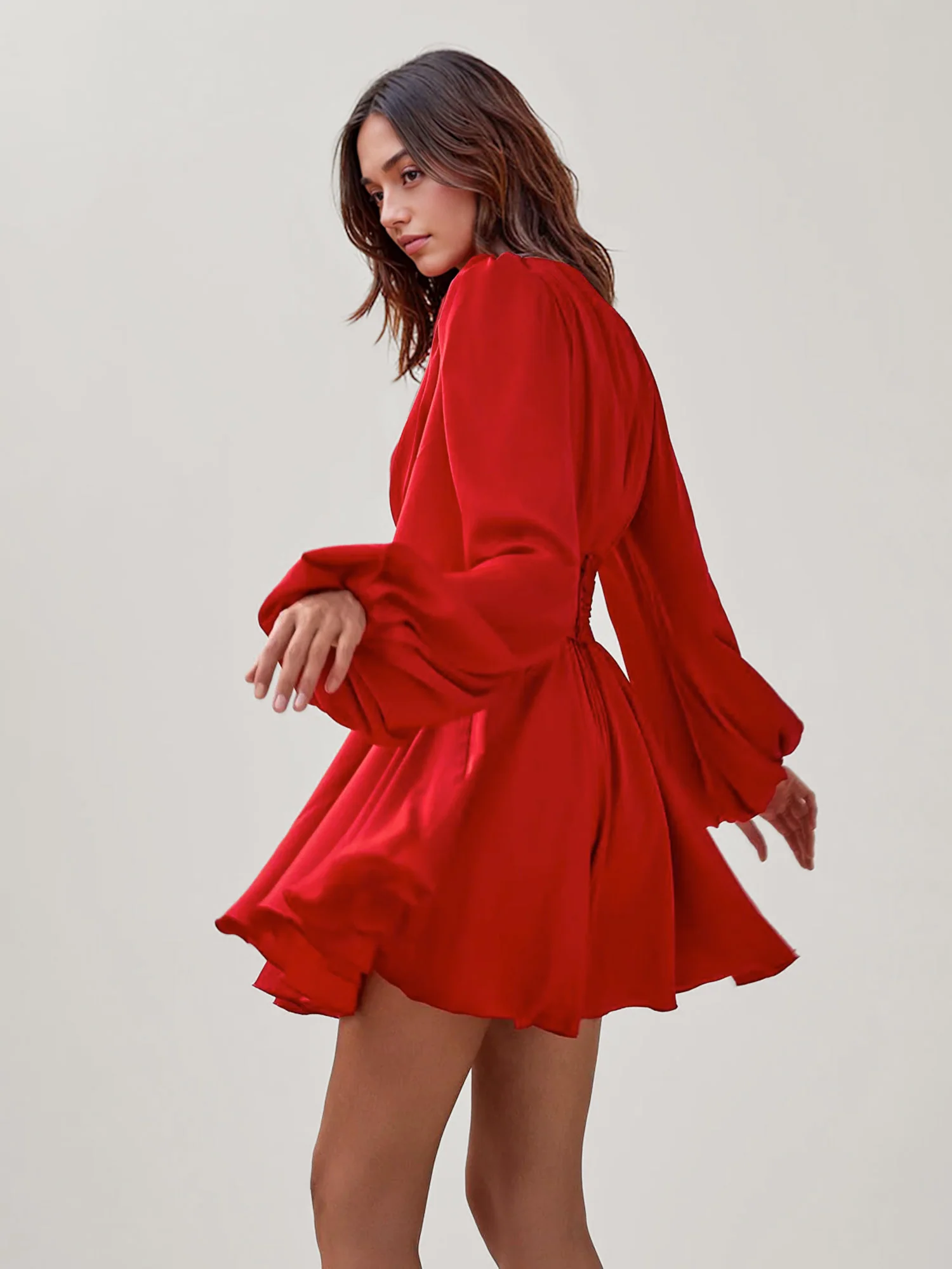 Flared Sleeve Red Mini Dress - XPRESSC