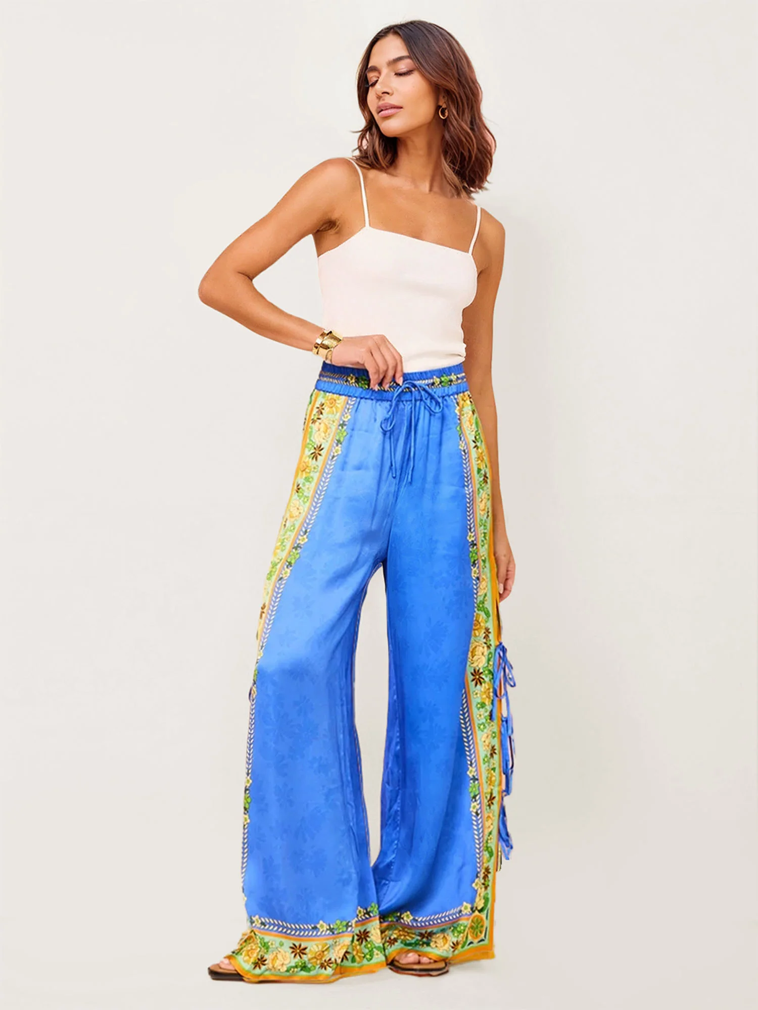 Tropical Graphic Print Wide-Leg Pants - XPRESSC