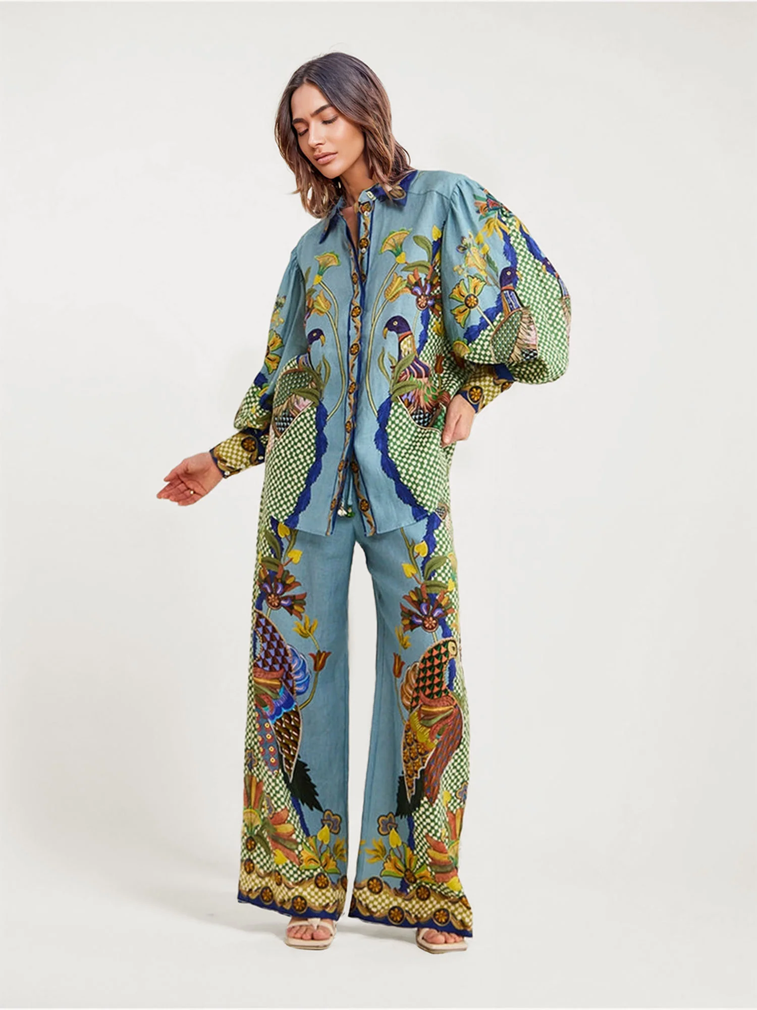 Bohemian Floral Print Wide-Leg Pants - XPRESSC