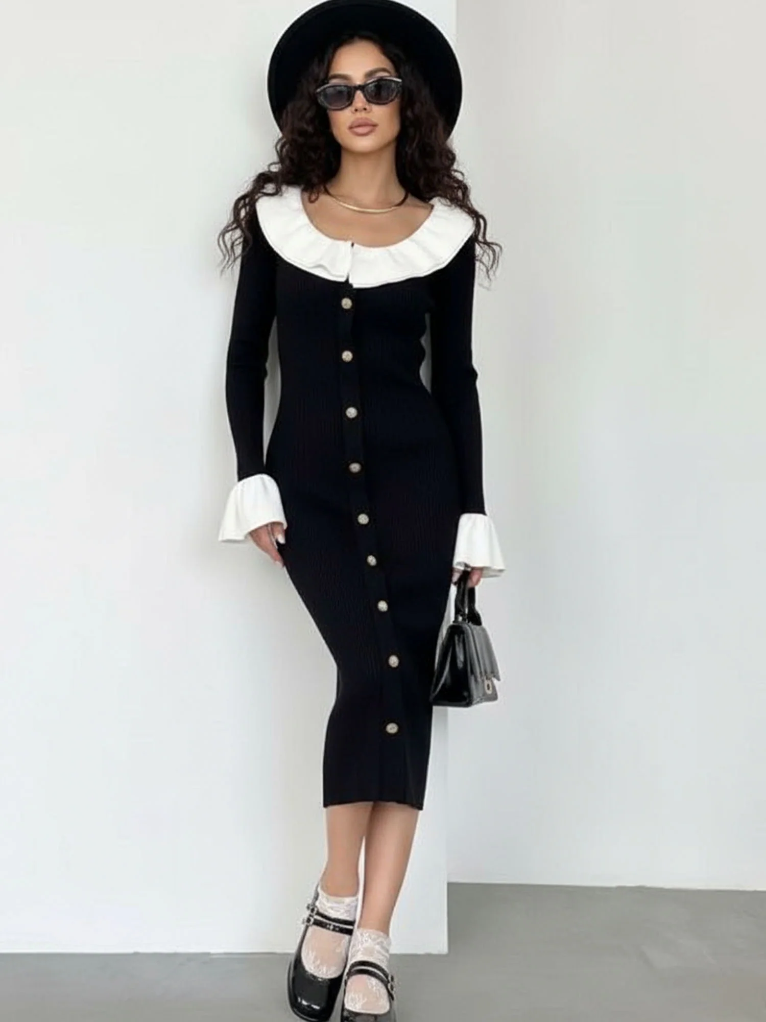 Buttoned Abyss Midi Dress - XPRESSC