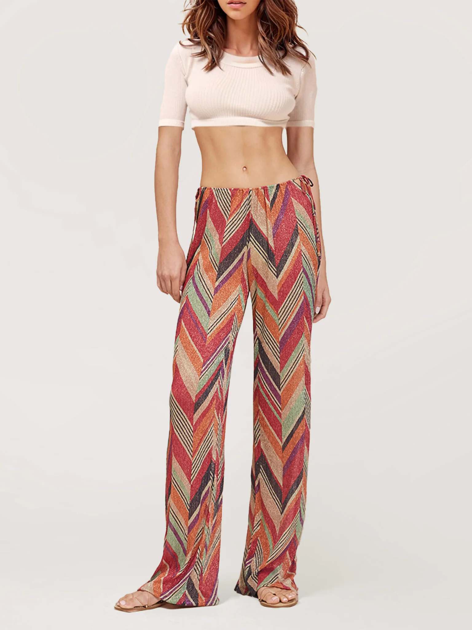 Chevron Print Wide-Leg Pants - XPRESSC