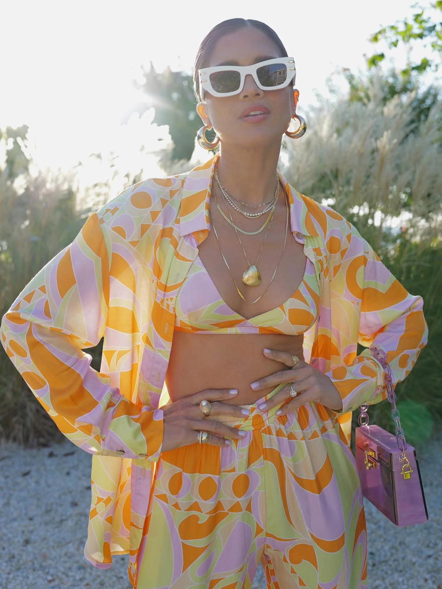 Tropical Beach Graphic Print Button-Up Shirt - XPRESSC