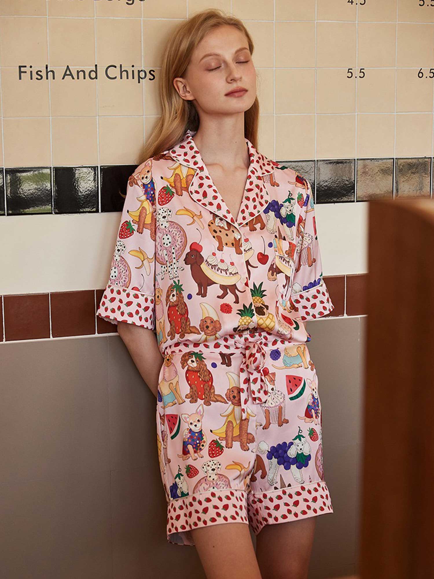 Strawberry Dessert Dog Print Pajama Set - XPRESSC