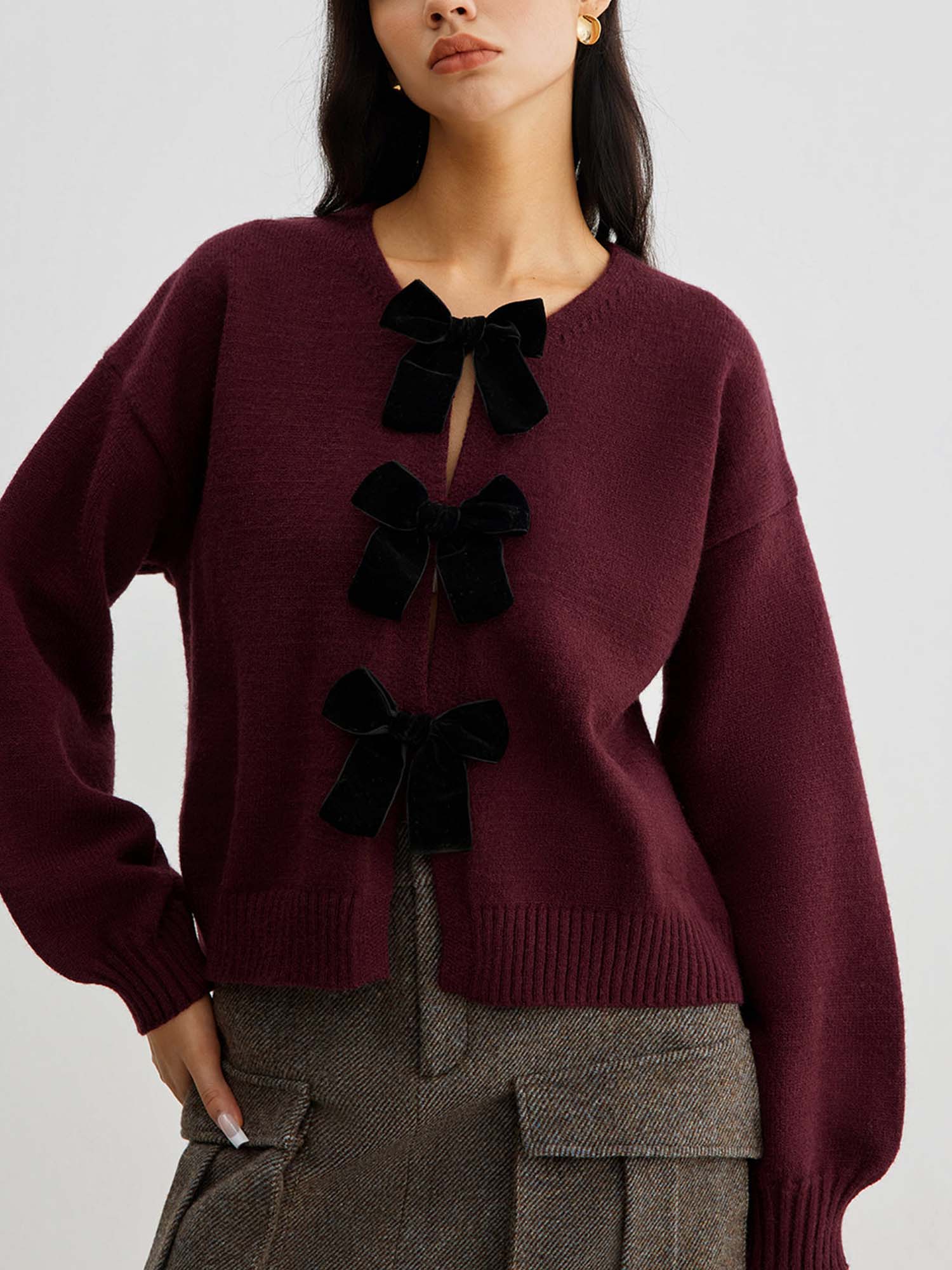 Knit Cardigan with Bow Detail - XPRESSC