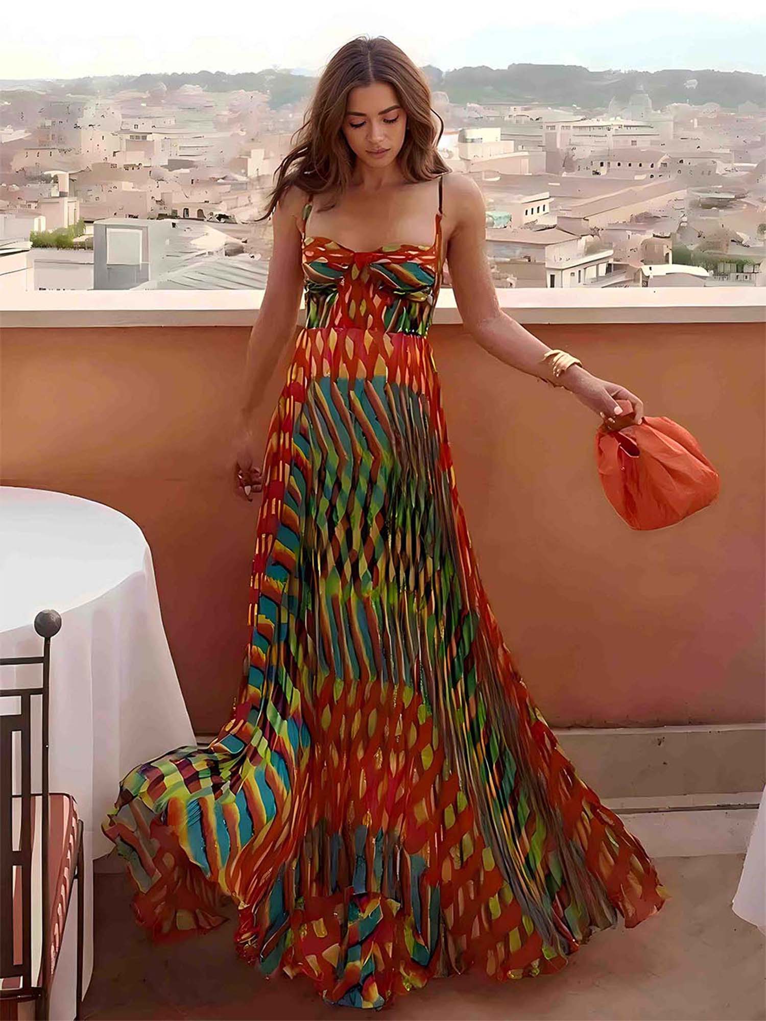 Boho Vibrant Striped Maxi Dress - XPRESSC