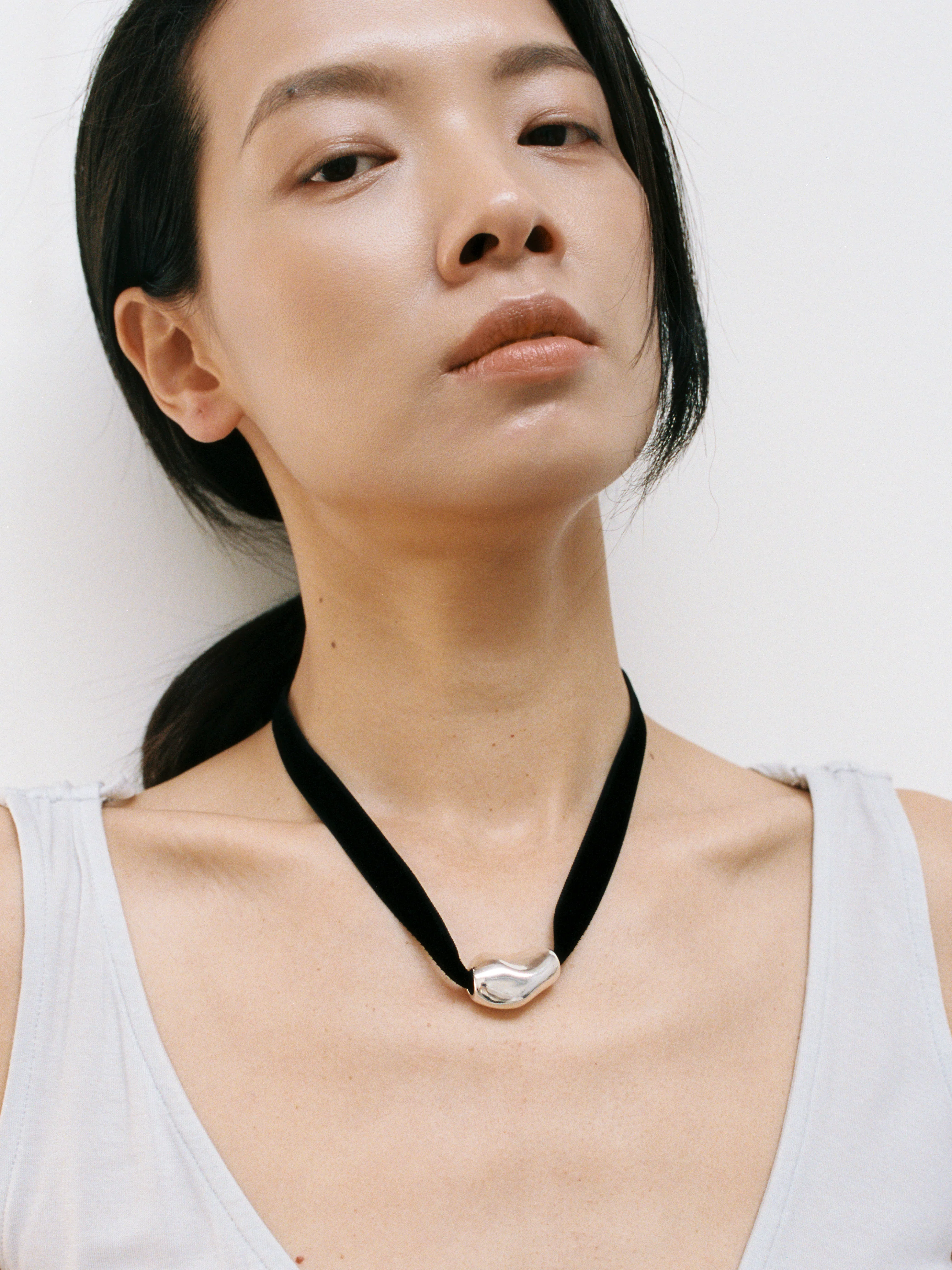 Bean Pendant on Velvet Cord in Silver - XPRESSC