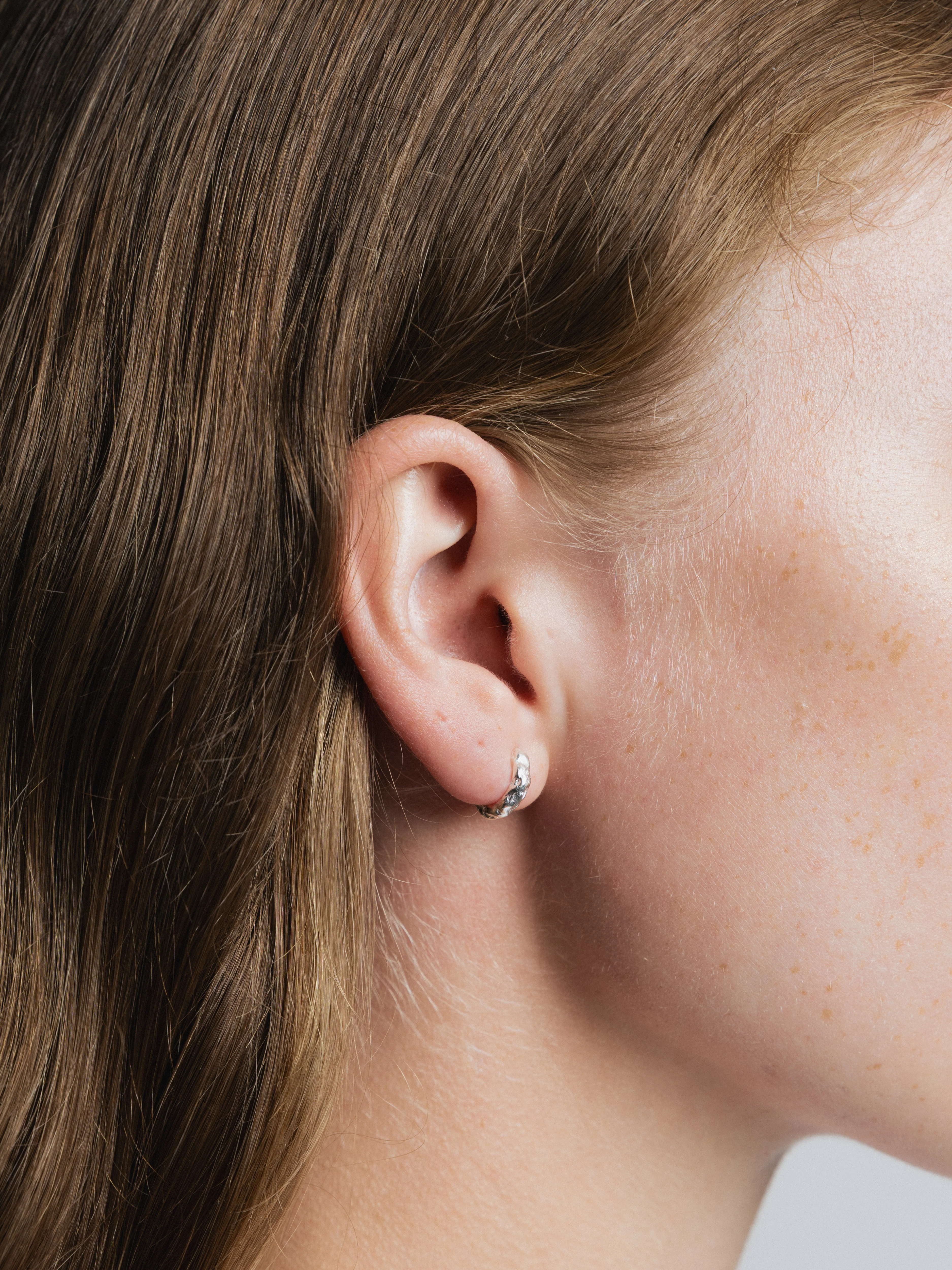 Organic Huggie Hoops in Sterling Silver - XPRESSC