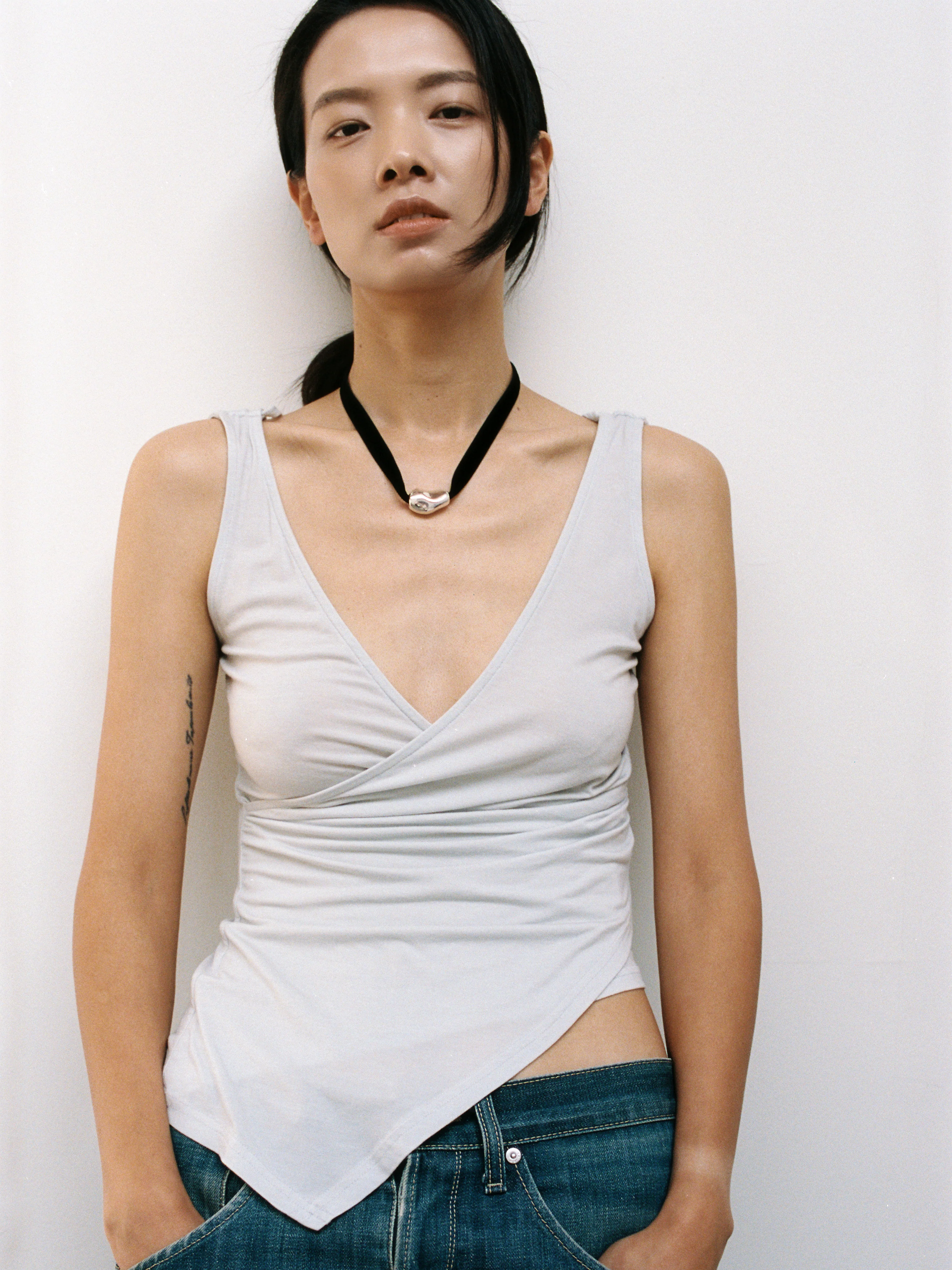 Bean Pendant on Velvet Cord in Silver - XPRESSC