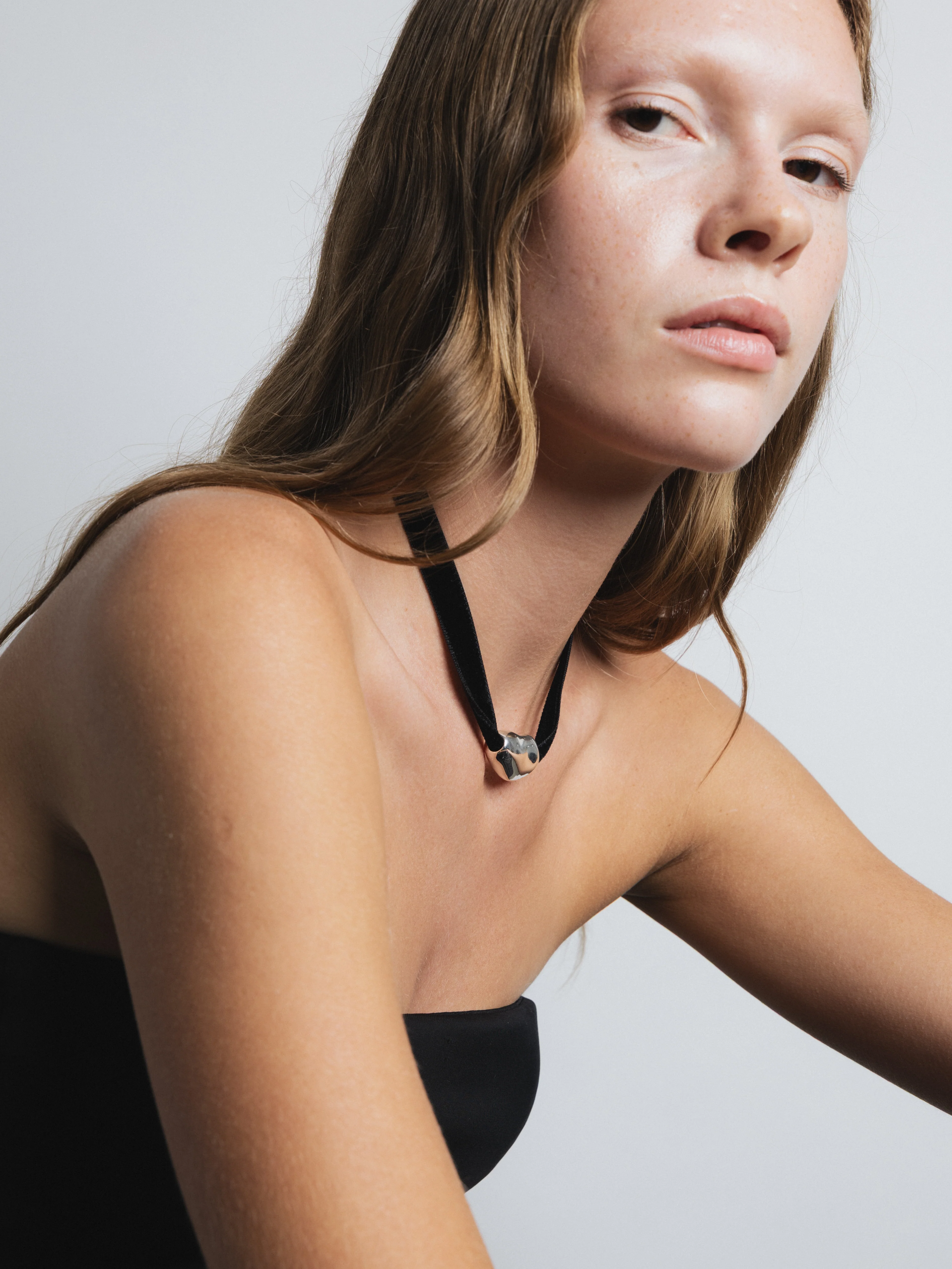 Bean Pendant on Velvet Cord in Silver - XPRESSC