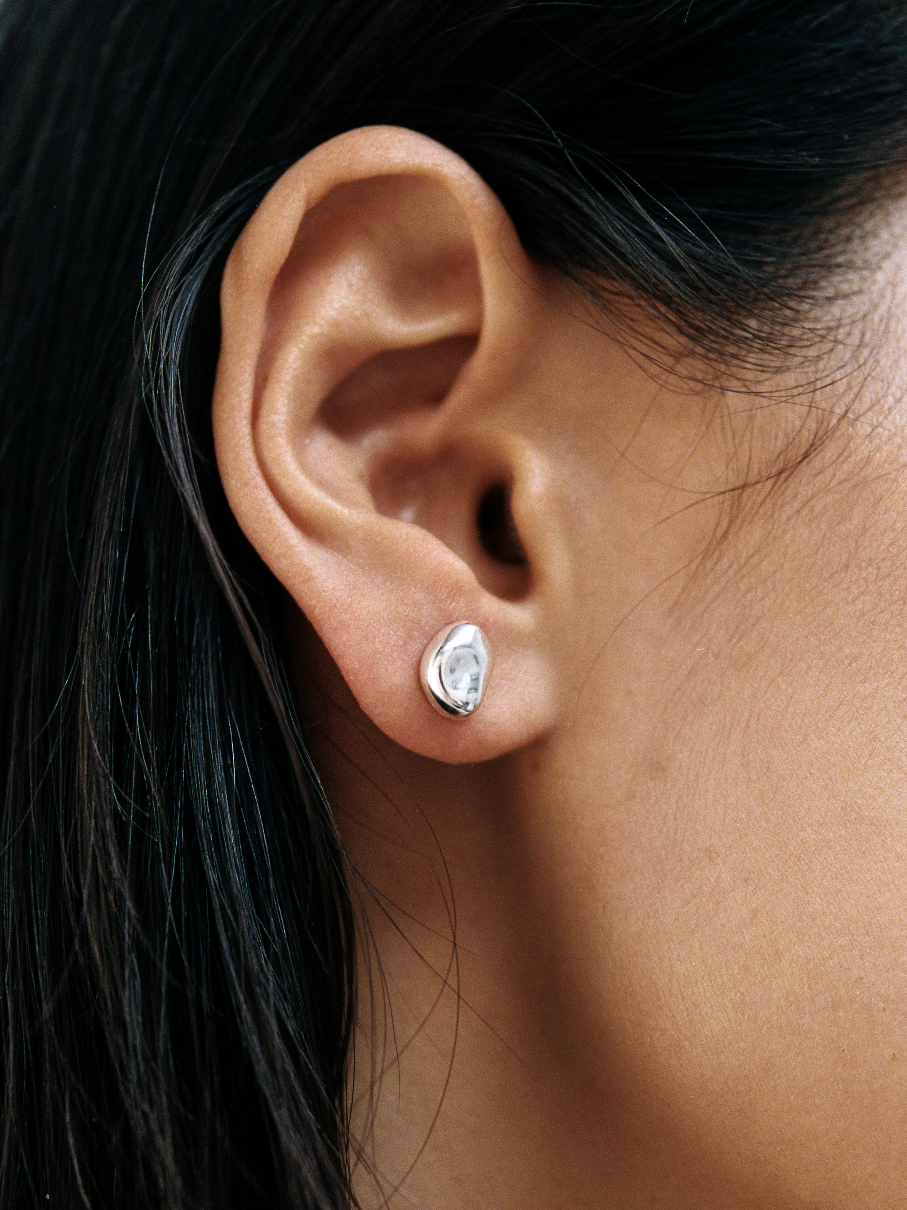 Bean Stud Earrings in Sterling Silver - XPRESSC