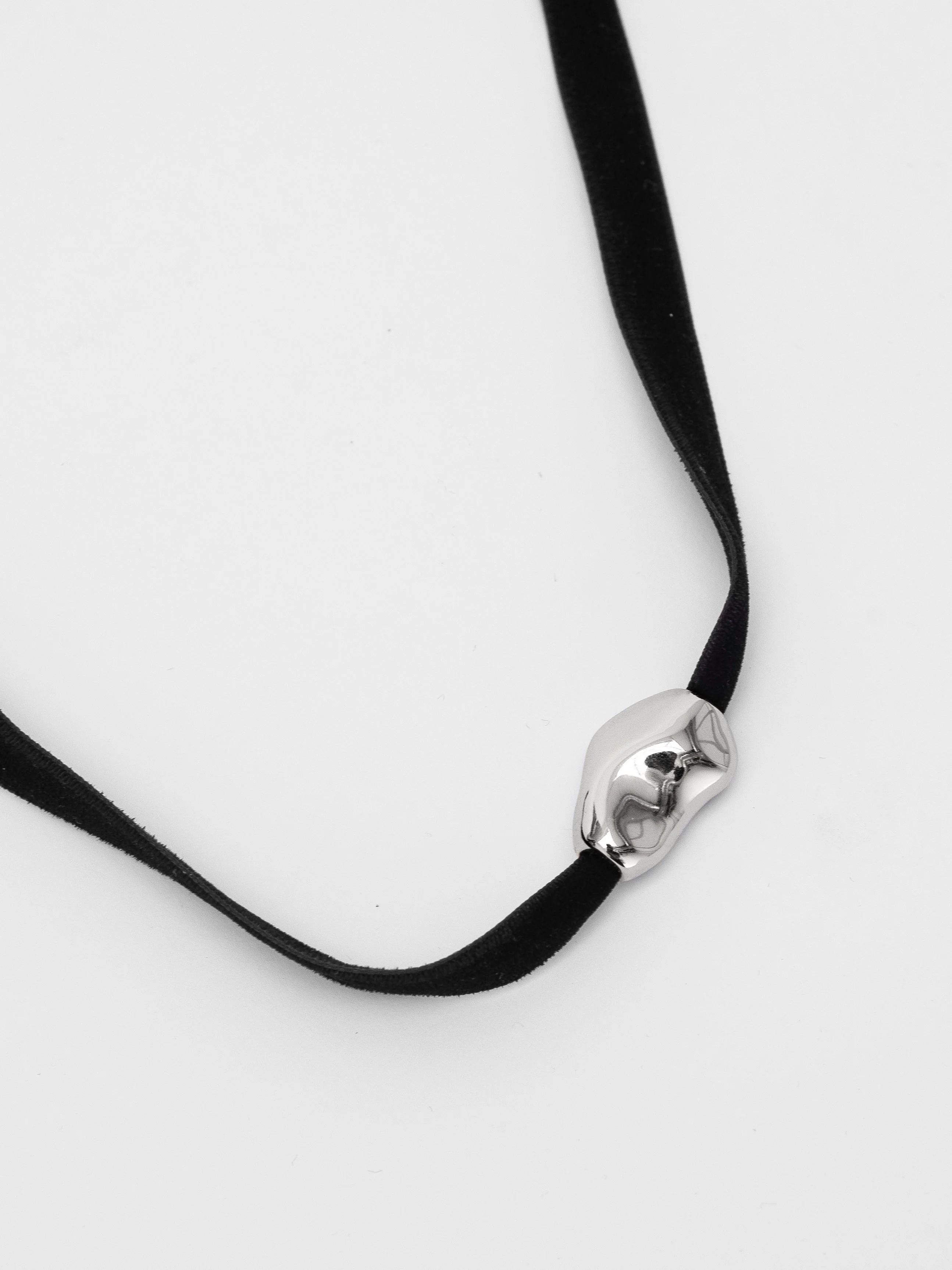 Bean Pendant on Velvet Cord in Silver - XPRESSC