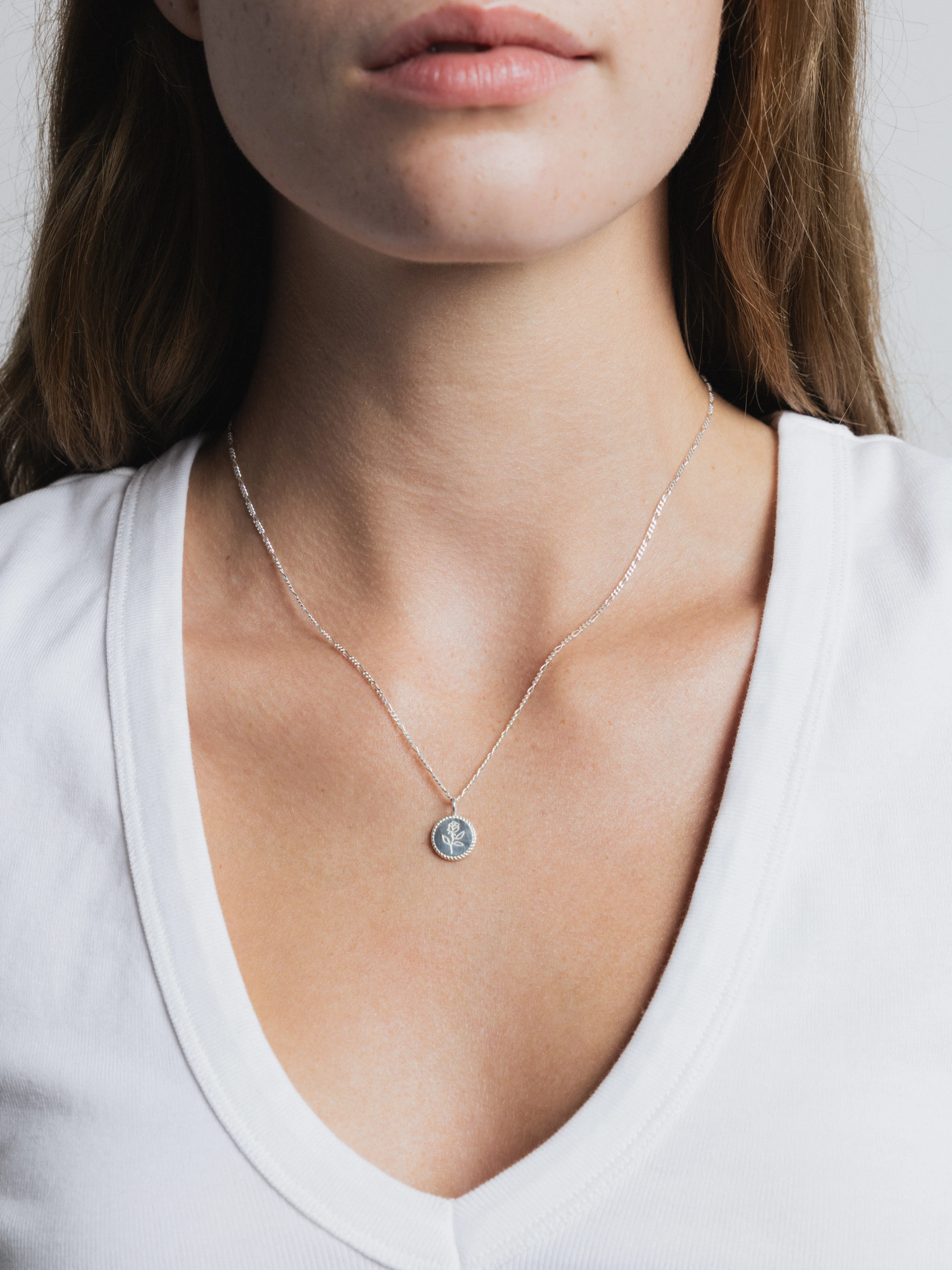 Mini Rose Coin Charm Necklace in Sterling Silver - XPRESSC