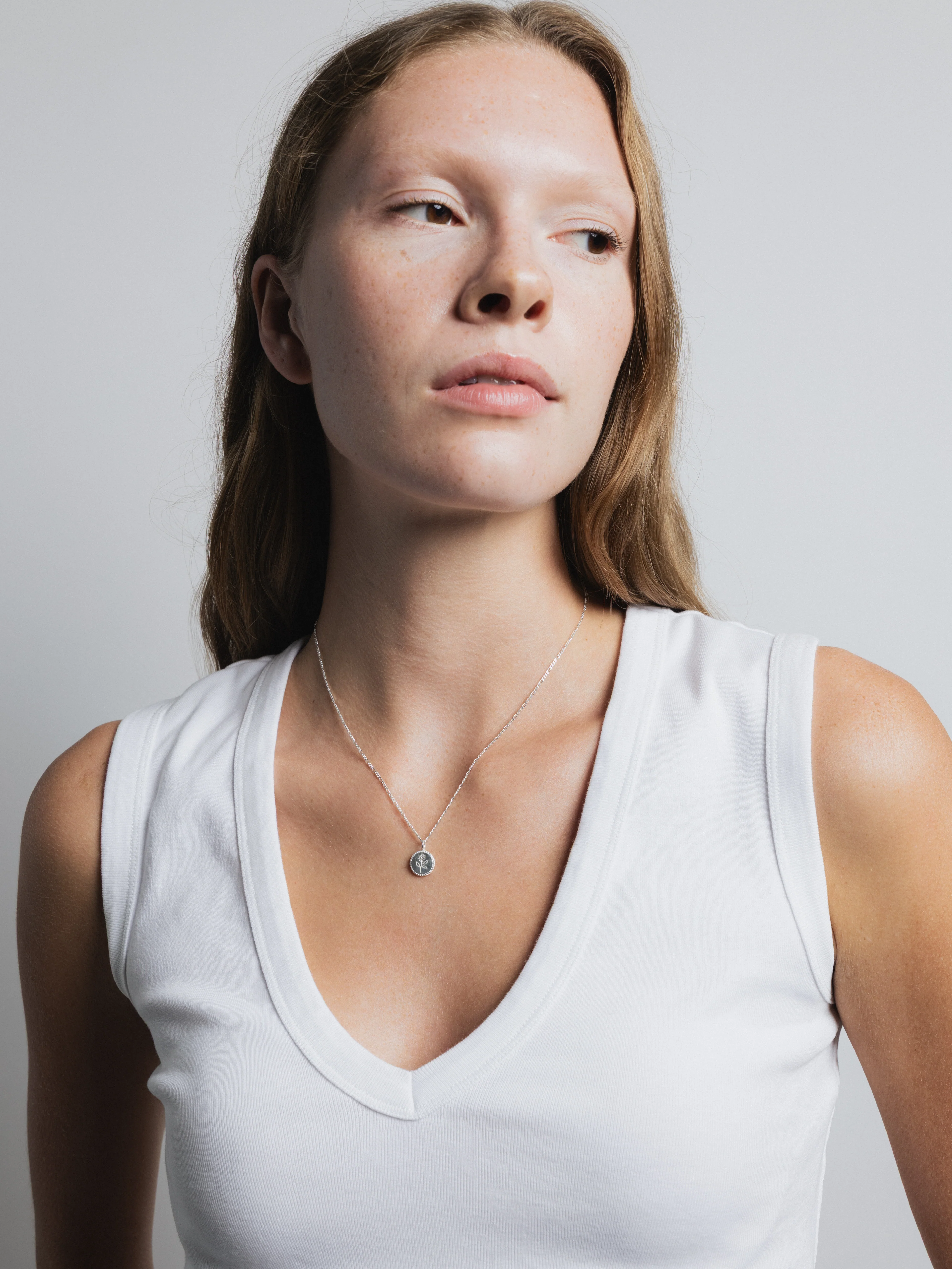 Mini Rose Coin Charm Necklace in Sterling Silver - XPRESSC