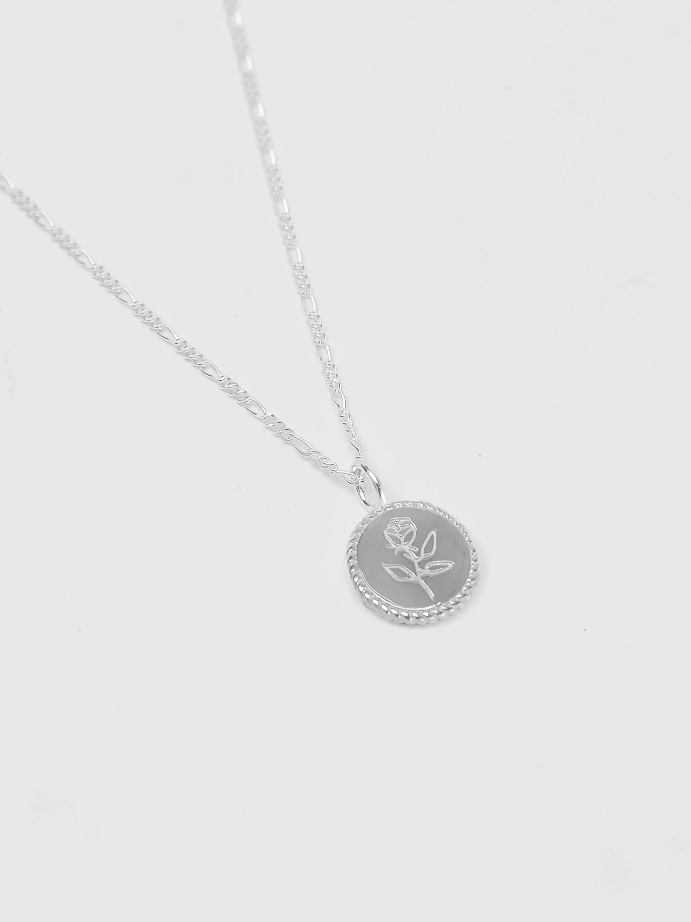 Mini Rose Coin Charm Necklace in Sterling Silver - XPRESSC