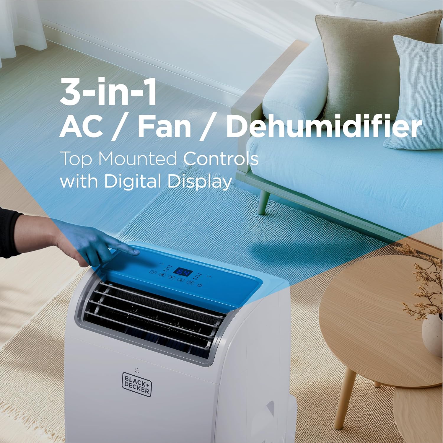 BLACK+DECKER 10,000 BTU Portable Air Conditioner for Rooms up to 450 Sq. Ft. with Remote – White