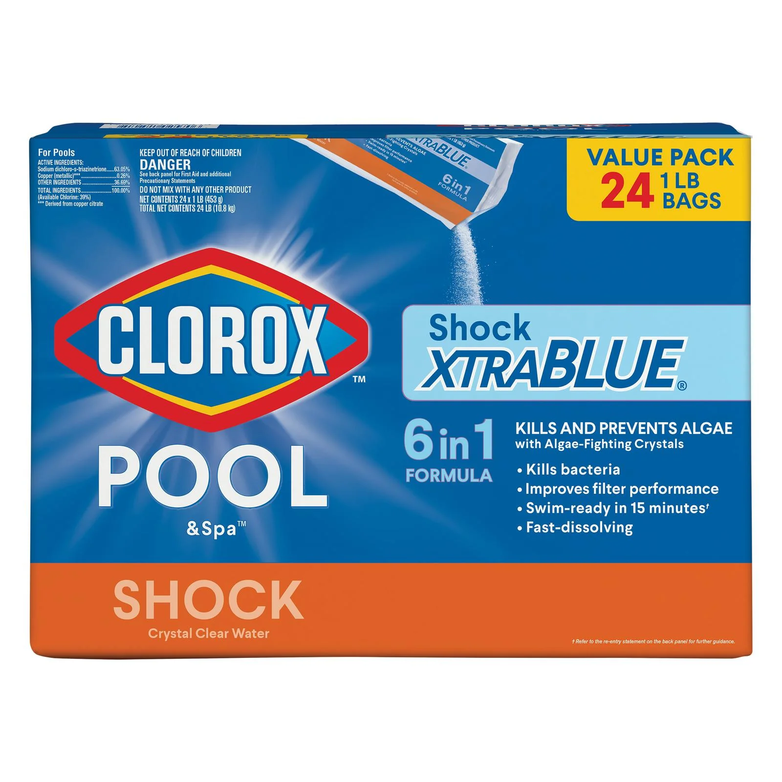 Pool Spa Hot Tub XtraBlue Shock Algaecide Treatment 1lb Bag Case 24 Pack - CostcoStore