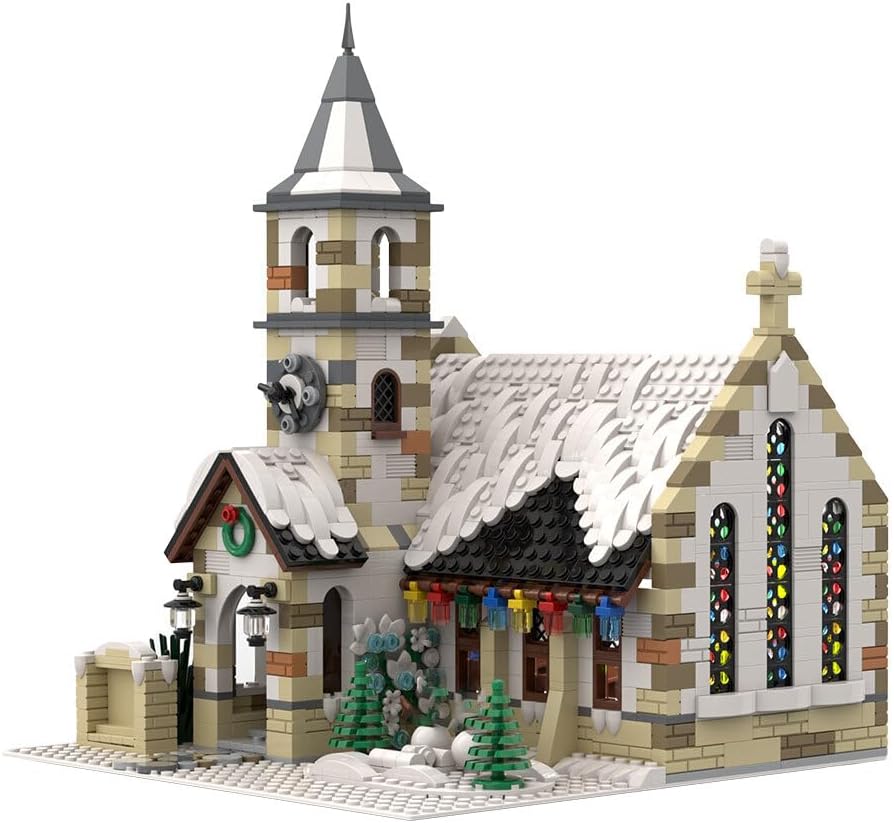 Christmas Country Church Building Kit, MOC-147549 Winter Modular Building Blocks Christmas House Building Block Building Toy (1769 Pieces) -...