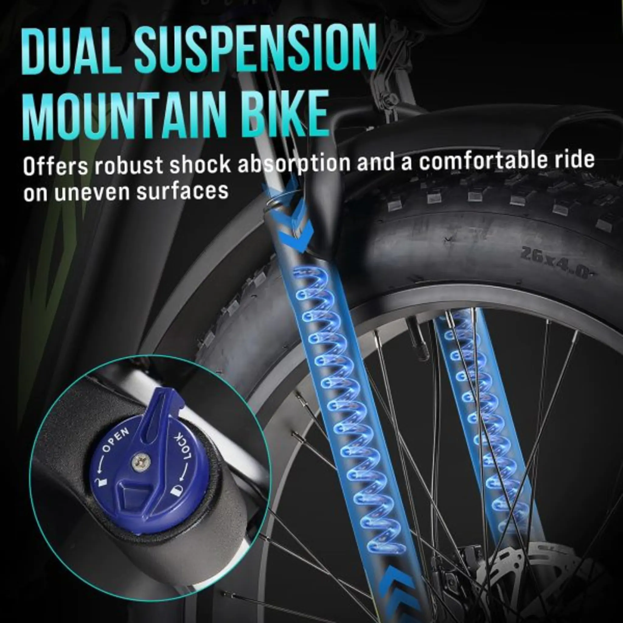 1000W 48V Electric Bike for Adults – 26-in Fat Tire Full-Suspension E-Bike – 17.5Ah Battery – 7-Speed – Up to 28MPH – UL Certified