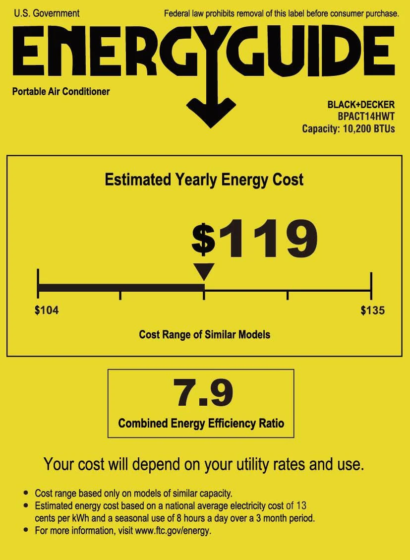 BLACK+DECKER 10,000 BTU Portable Air Conditioner for Rooms up to 450 Sq. Ft. with Remote – White
