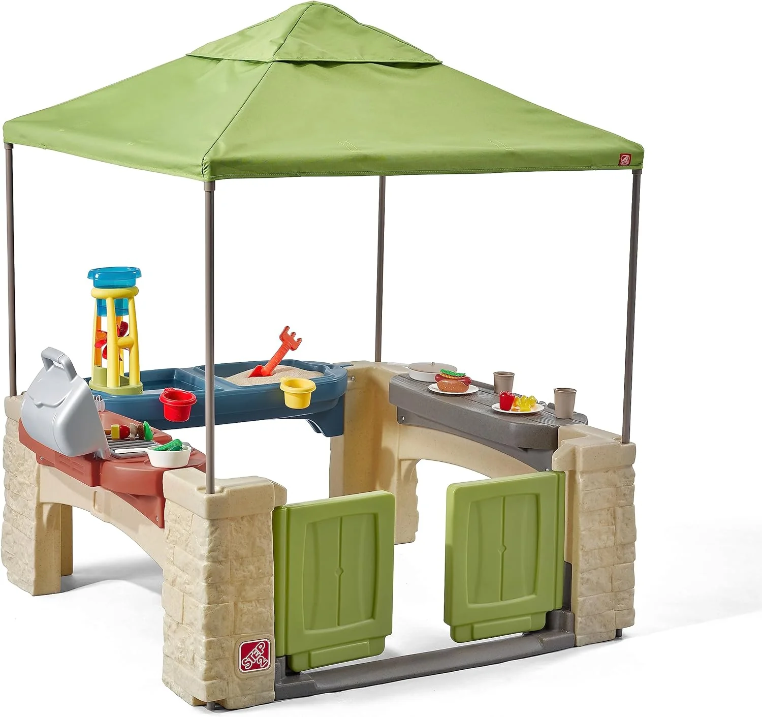 All-round play patio with canopy, kids indoor and outdoor kitchen play set - CostcoStore