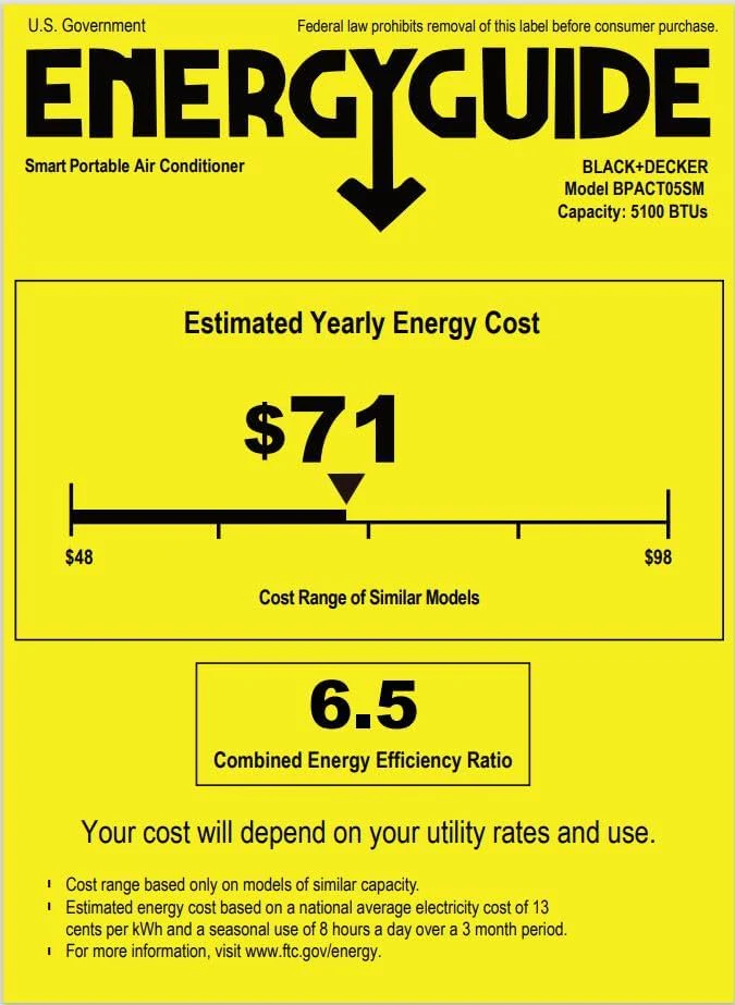 BLACK+DECKER 10,000 BTU Portable Air Conditioner for Rooms up to 450 Sq. Ft. with Remote – White