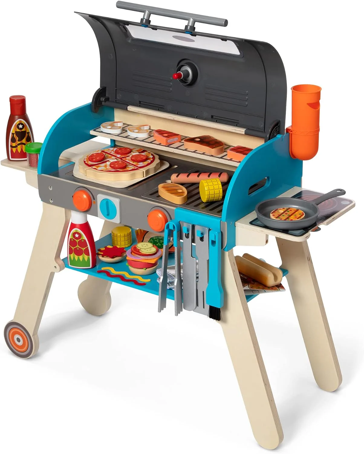 Wooden Luxury Grill, Smoker and Pizza Oven Toy Food Toy for Kids Pretend Cooking - CostcoStore