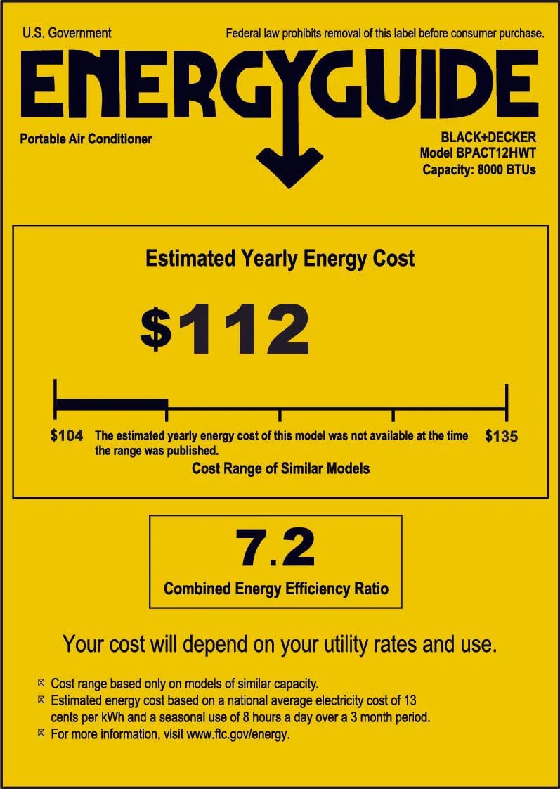 BLACK+DECKER 10,000 BTU Portable Air Conditioner for Rooms up to 450 Sq. Ft. with Remote – White