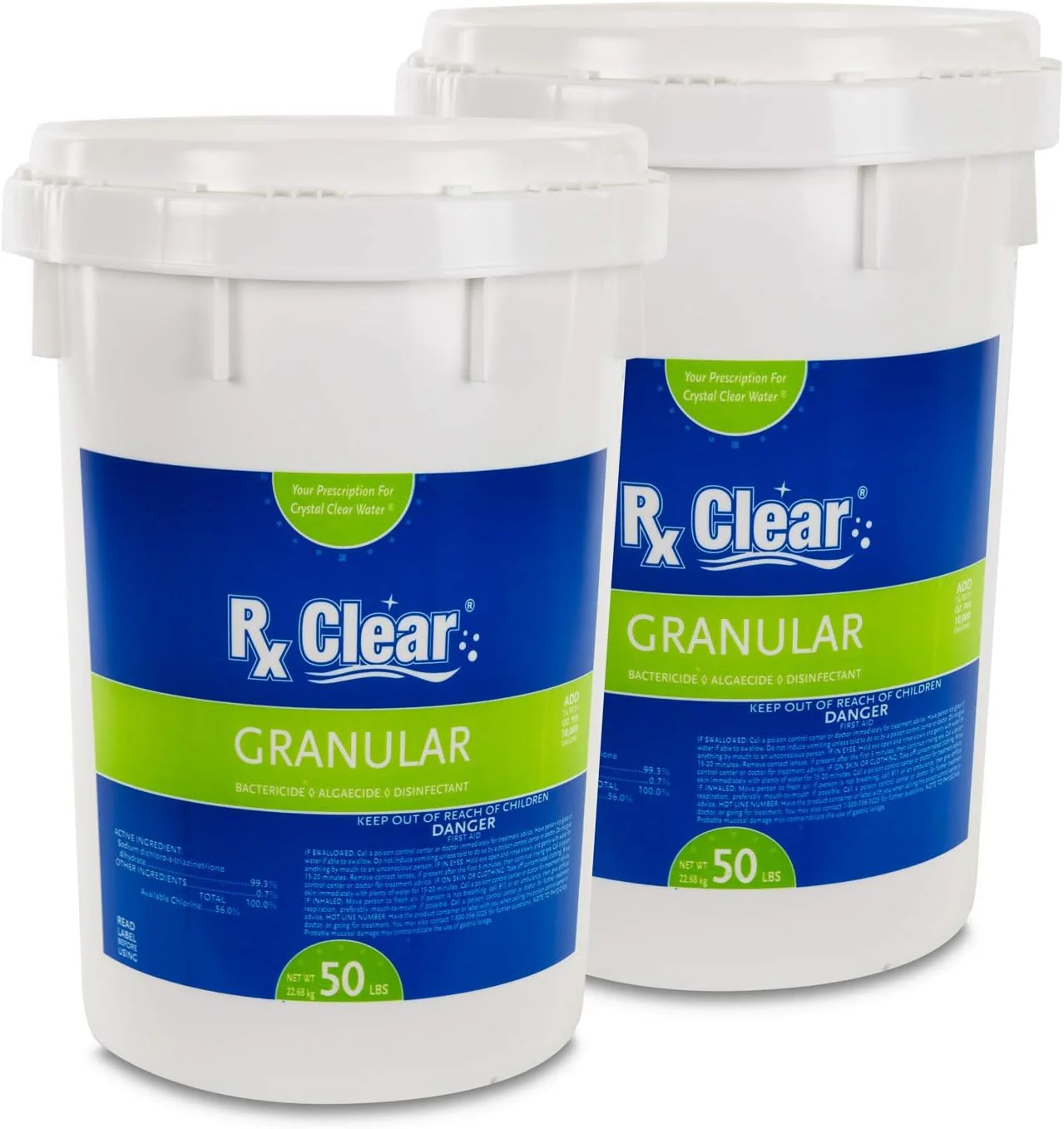 Clear Stabilized Granular Chlorine | One 50-Pound Bucket | Use As Bactericide, Algaecide, and Disinfectant in Swimming Pools and Spas | Fast...