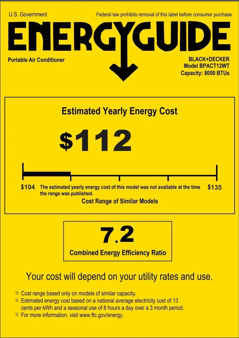 BLACK+DECKER 10,000 BTU Portable Air Conditioner for Rooms up to 450 Sq. Ft. with Remote – White