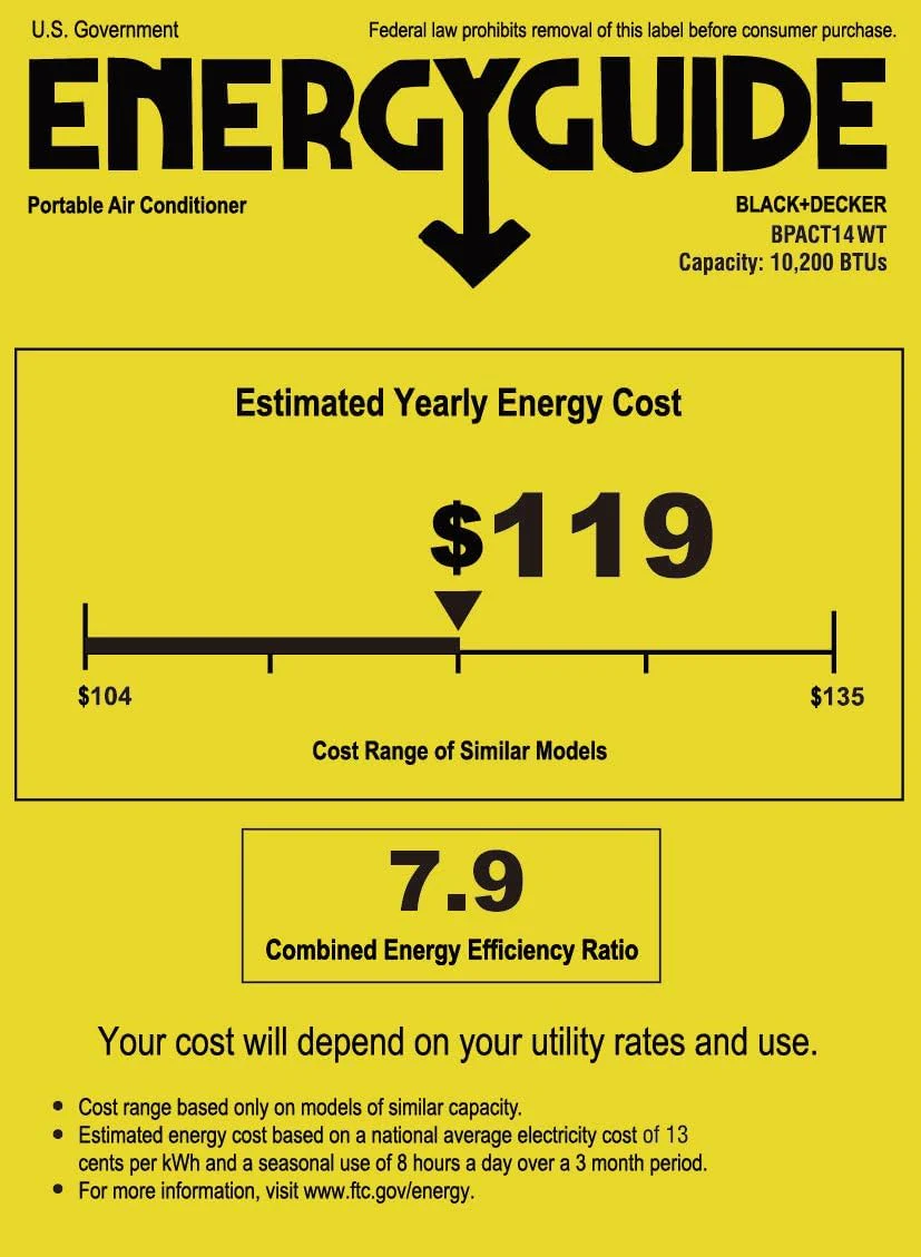 BLACK+DECKER 10,000 BTU Portable Air Conditioner for Rooms up to 450 Sq. Ft. with Remote – White