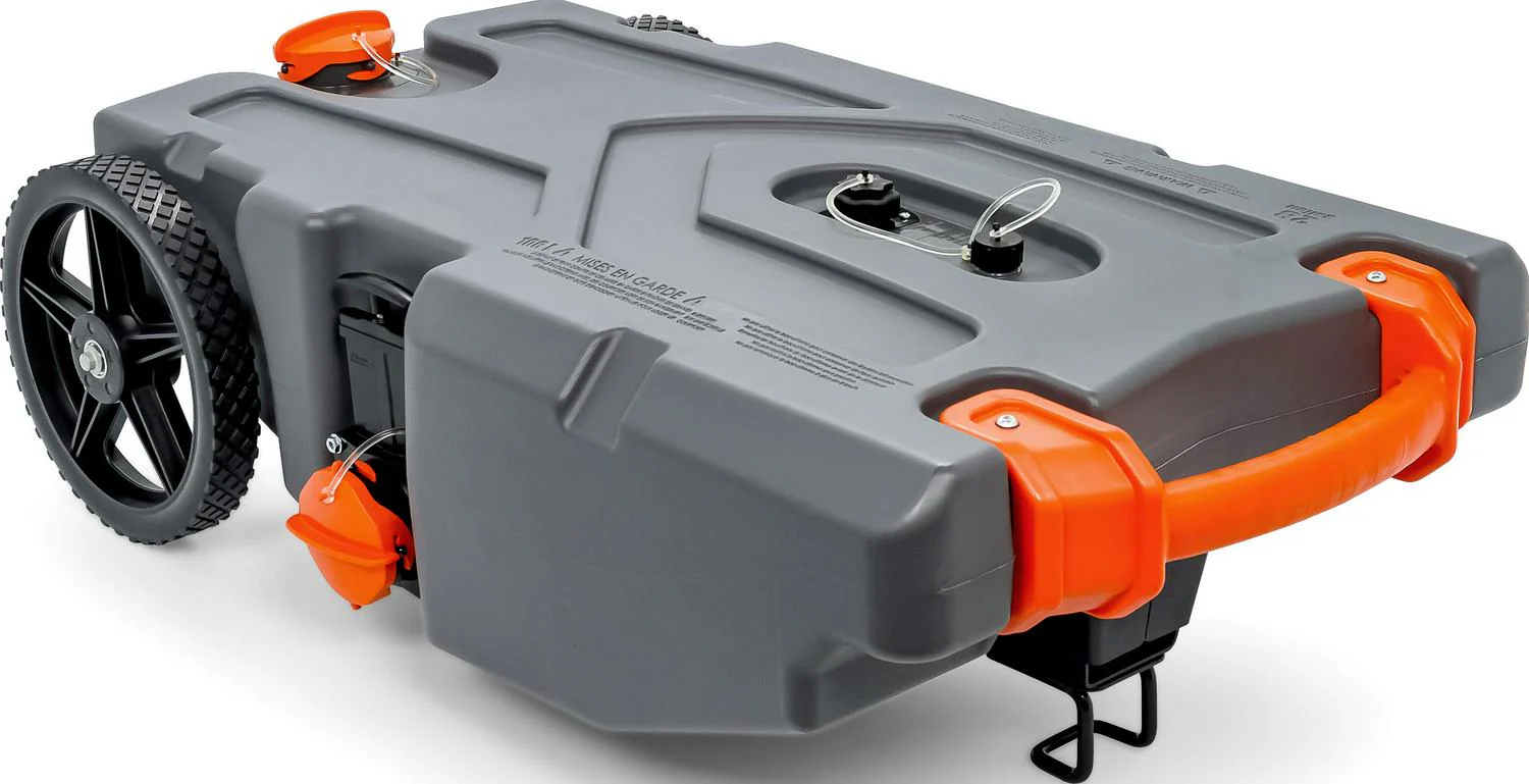 Camco Rhino Heavy Duty 28 Gallon Portable RV Waste Holding Tank with Hose and Accessories Durable Leak Free and Odorless RV Tote Tank (39004) -...