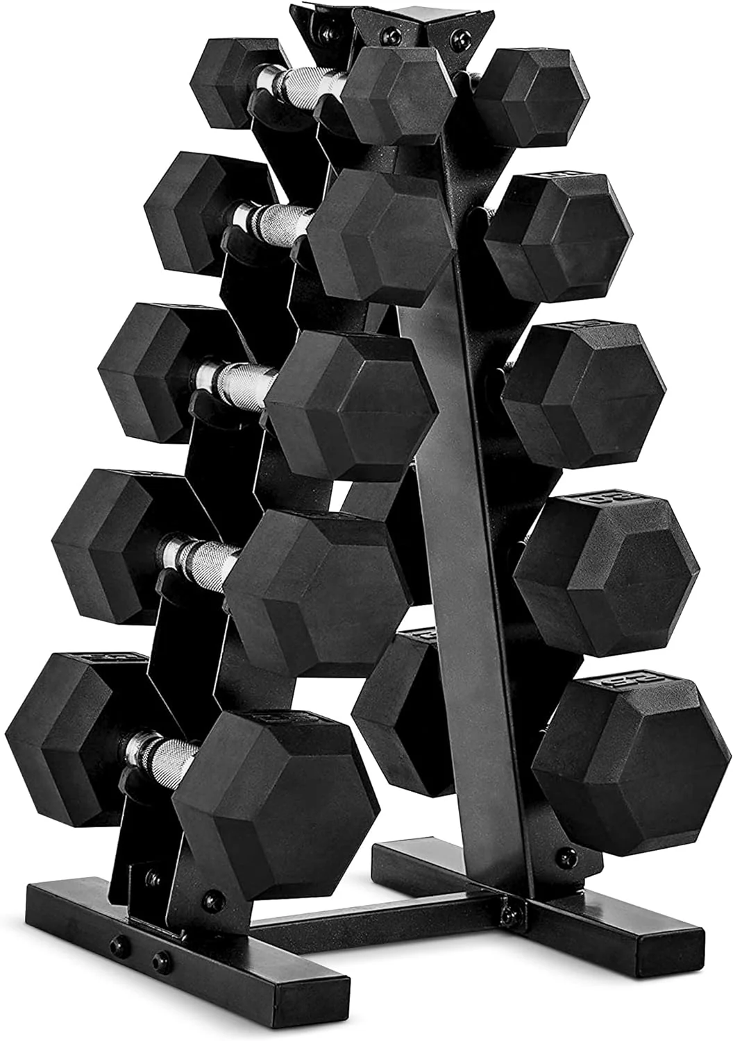 CAP Barbell 150 LB Coated Hex Dumbbell Weight Set with Vertical Rack, Black - CostcoStore