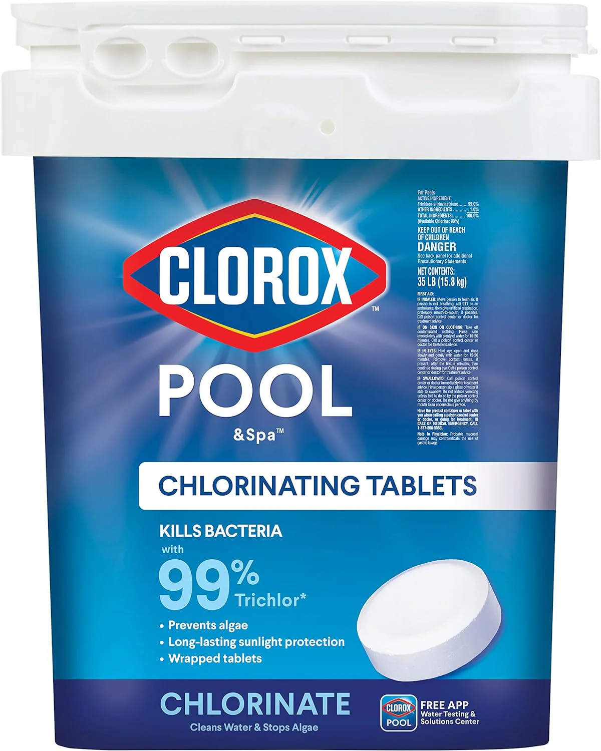 Pool&Spa Active99 3” Chlorinating Tablet, Kills Bacteria & Stops Algae, 35LB - CostcoStore