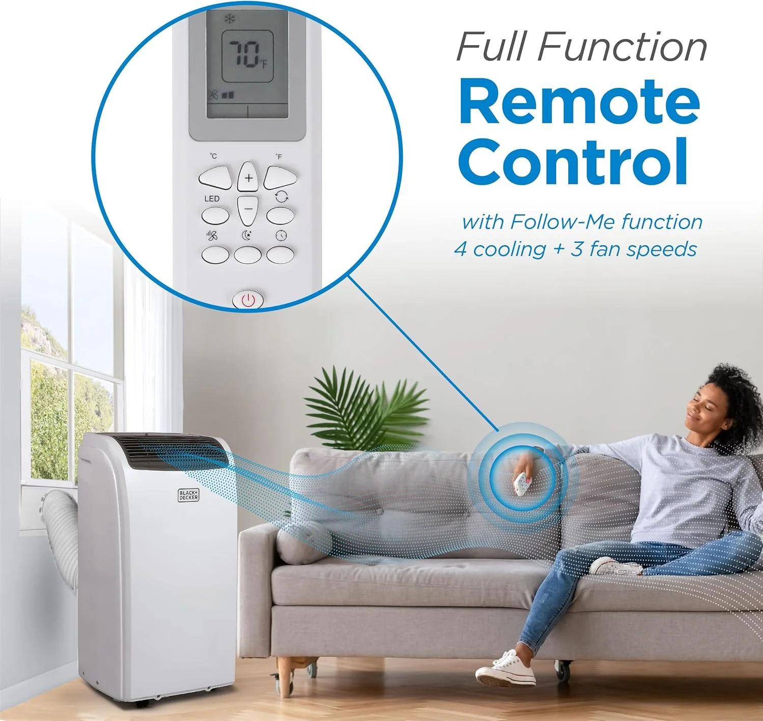 BLACK+DECKER 10,000 BTU Portable Air Conditioner for Rooms up to 450 Sq. Ft. with Remote – White