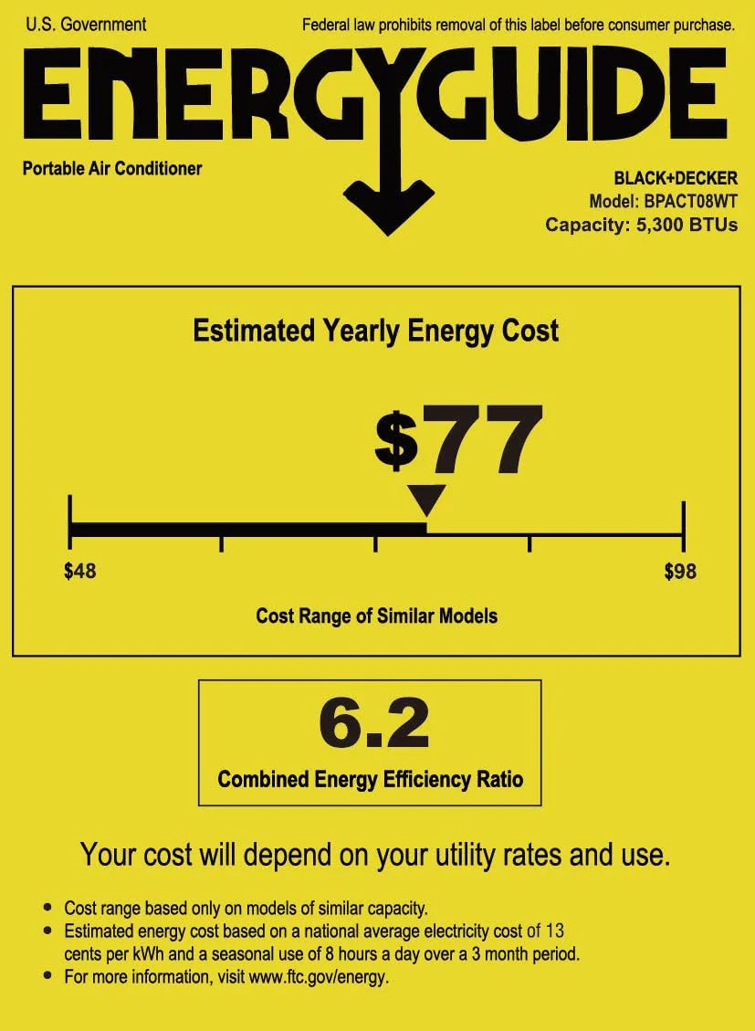BLACK+DECKER 10,000 BTU Portable Air Conditioner for Rooms up to 450 Sq. Ft. with Remote – White
