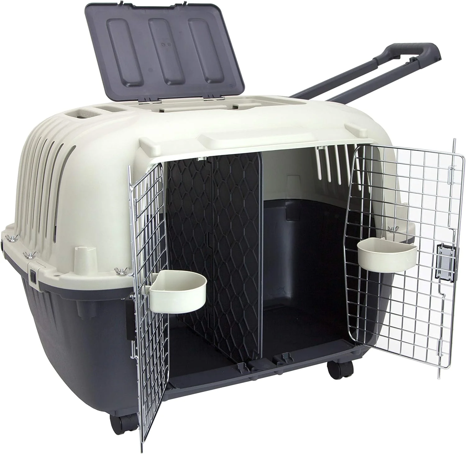 SportPet Designs Plastic Kennels Rolling Plastic Airline Approved Wire Door Travel Dog Crate, XXX-Large, Gray - CostcoStore