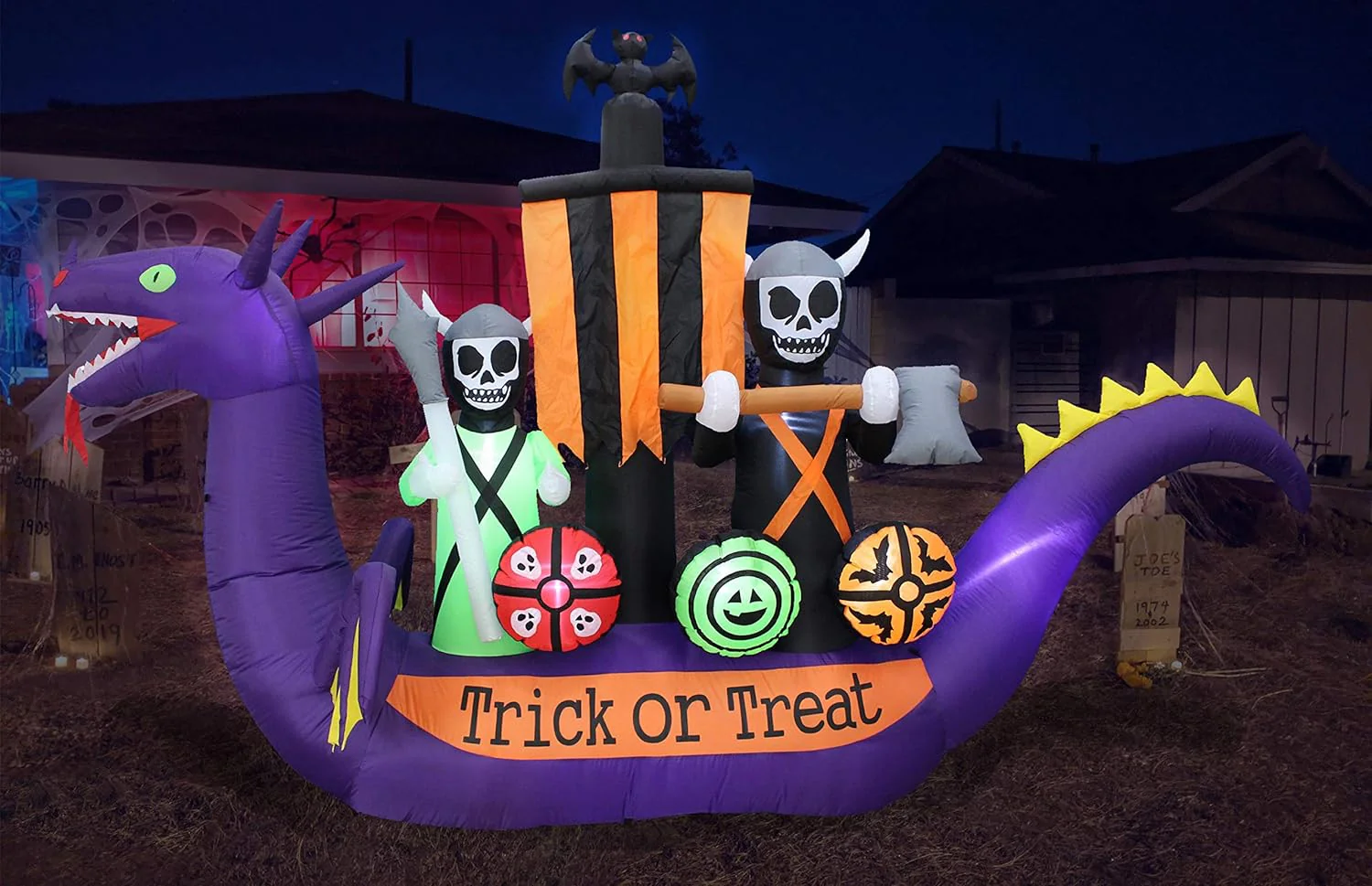 11ft Long Halloween Inflatable Dragon Pirate Ship Skeleton Scene - CostcoStore