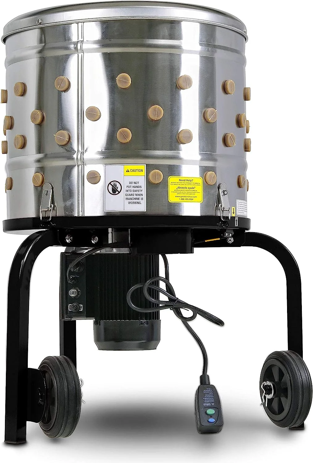 Kitchener Chicken Plucker De-Feather Remover Poultry and Fowl Food Processor Electric Stainless Steel Heavy Duty 1HP 120VAC 280RPM GFCI Connector...