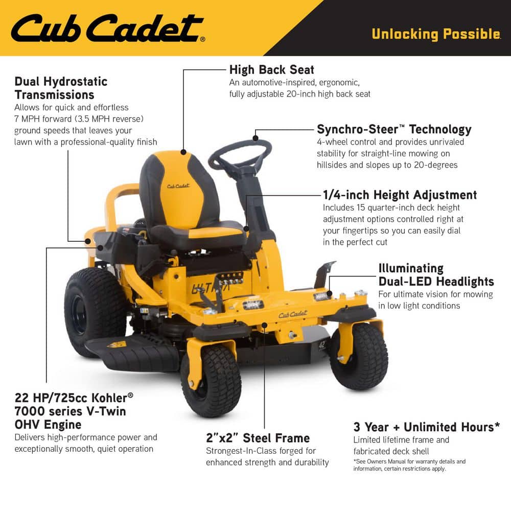 Cub Cadet Ultima ZTS1 42-in Fabricated Deck Zero-Turn Riding Mower – 22-HP V-Twin Kohler 7000 Series Engine – Dual Hydro Drive